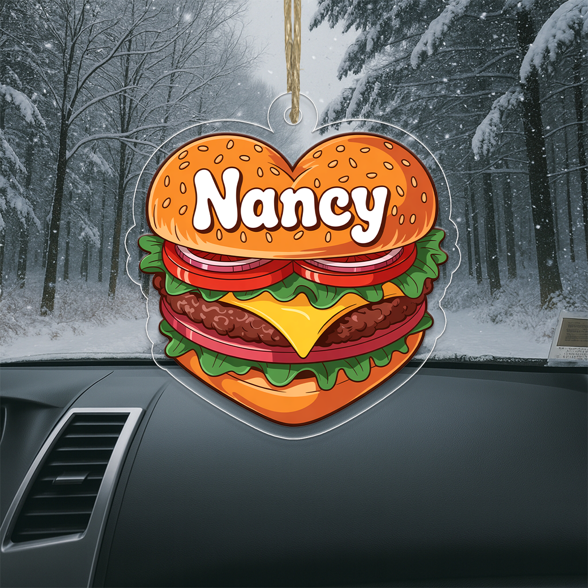 Personalized Heart Hamburger Ornament, Custom Gift for Food Lovers, Funny Ornament, Custom Holiday Ornament