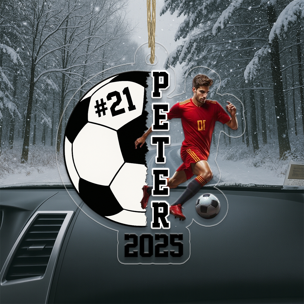 Custom Photo Soccer Player With Name Acrylic Ornament Christmas Gift