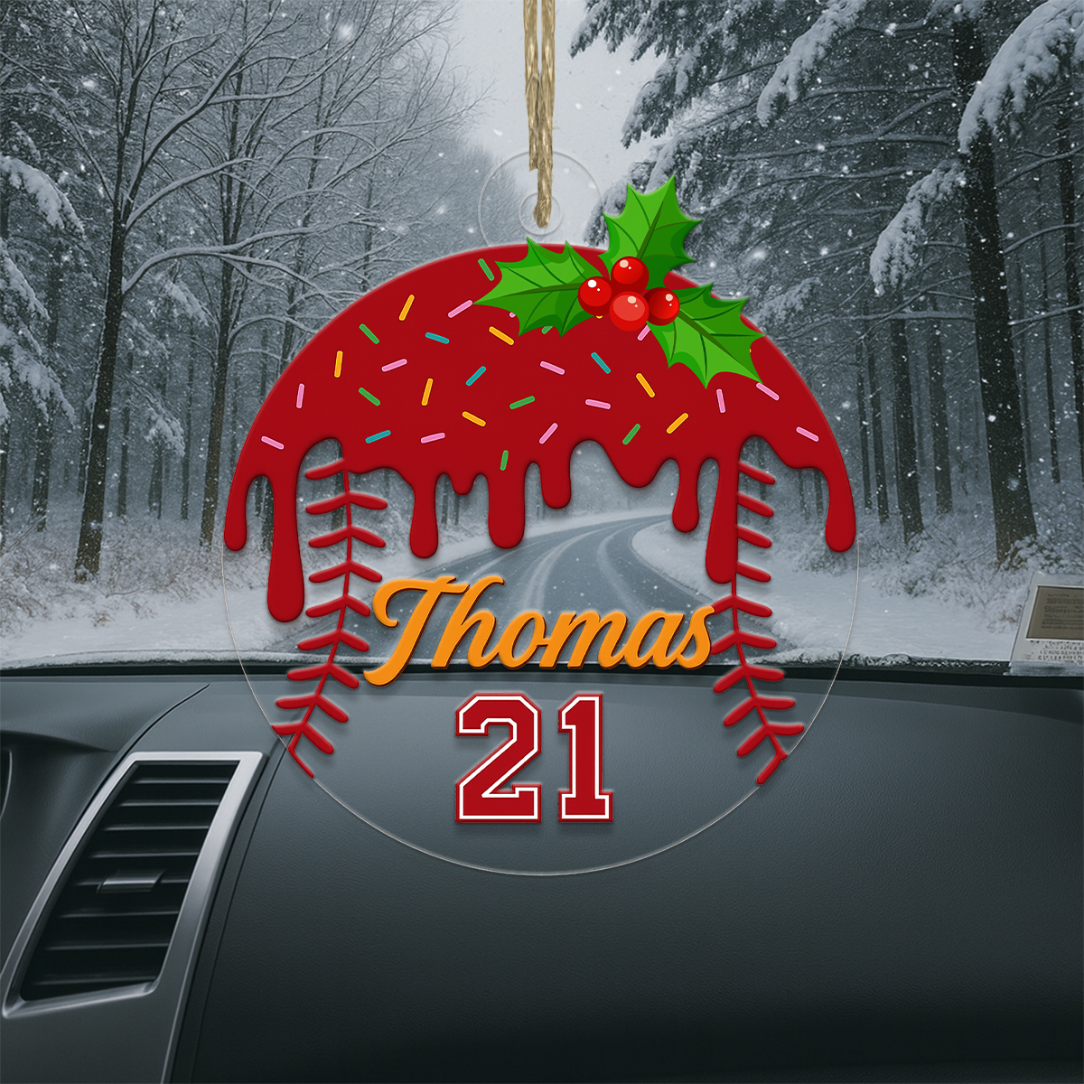 Custom Name Baseball Ice Cream Acrylic Ornament Christmas Gift
