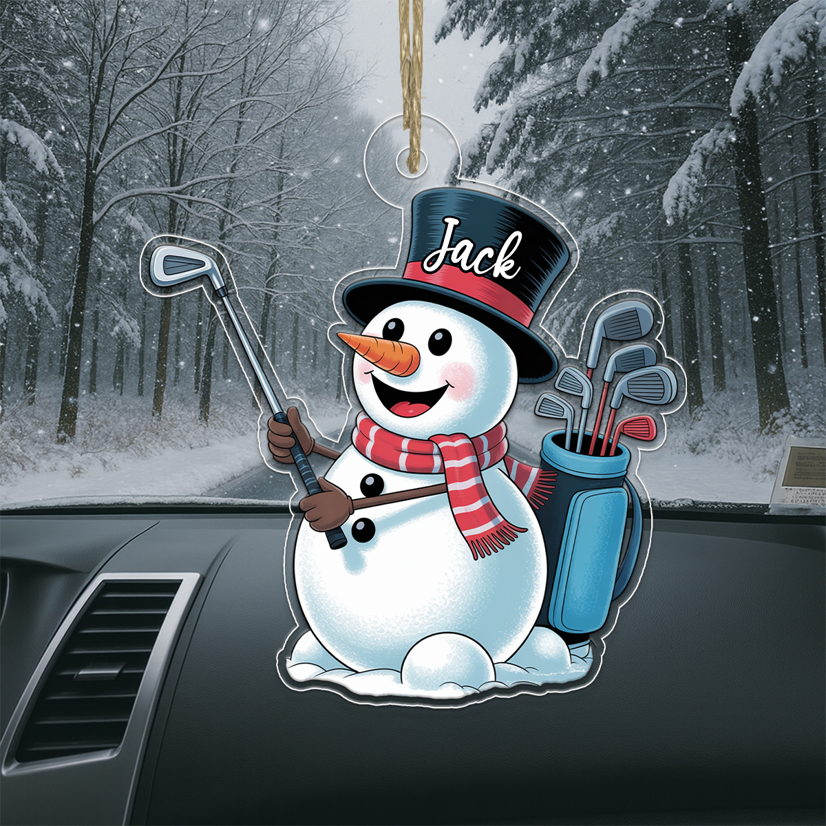 Custom Name Golf Player Snowman Acrylic Ornament Christmas Gift