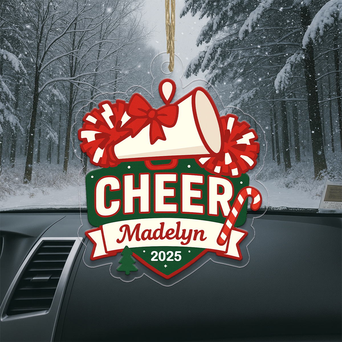Custom Name Cheerleader, Pom-Poms, Megaphone Acrylic Ornament Christmas Gift