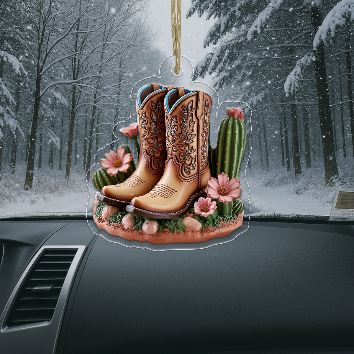Blooming Western Charm Cowboy Boot Acrylic Ornament Christmas Gift