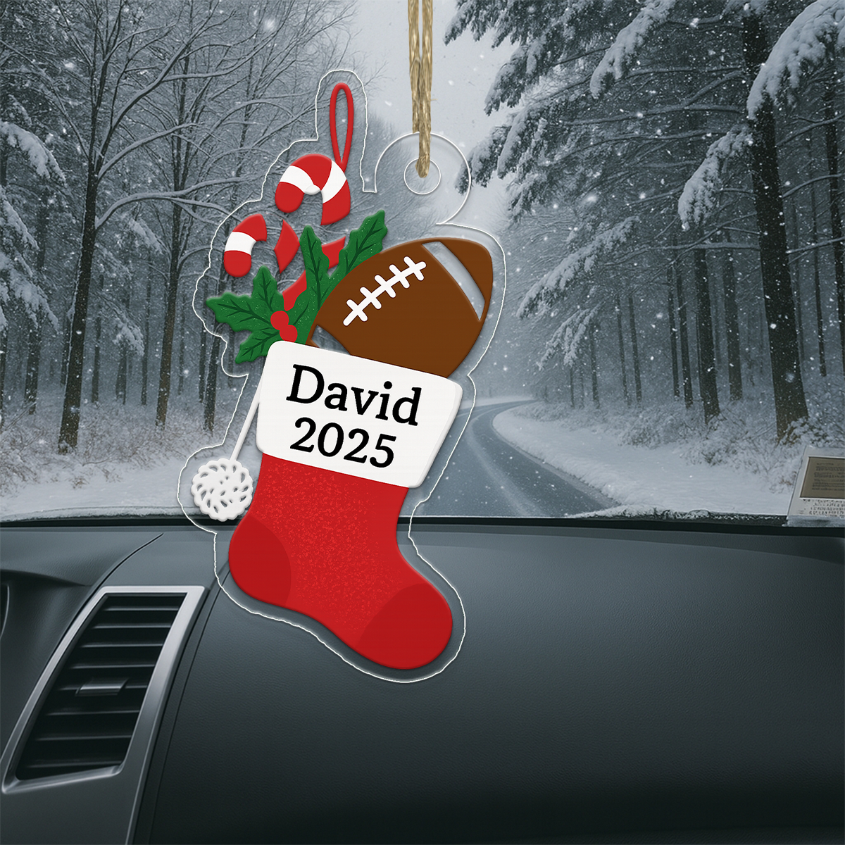 Custom Name Football Sock Xmas Acrylic Ornament Christmas Gift