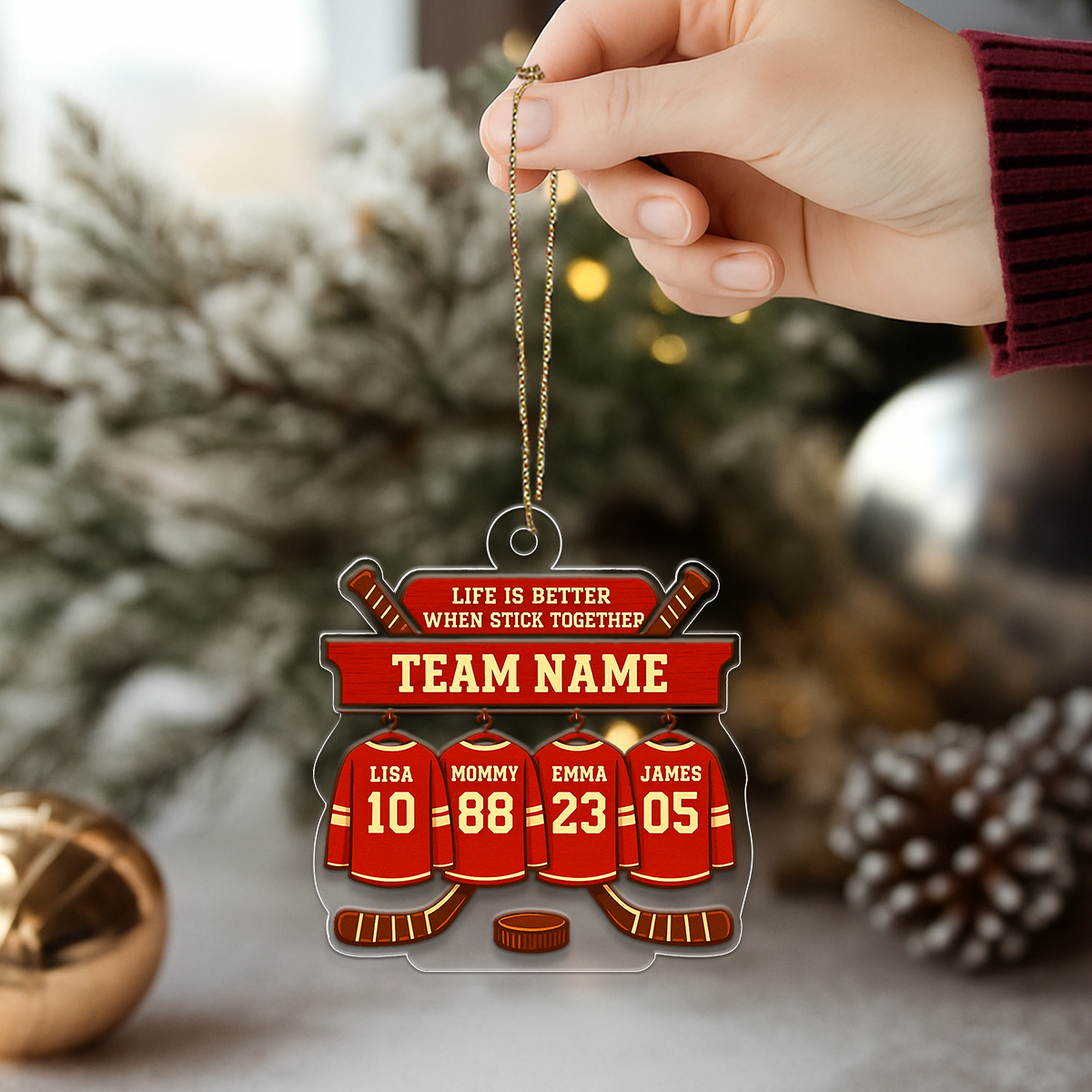 Custom Name Hockey Player Team Acrylic Ornament Christmas Gift