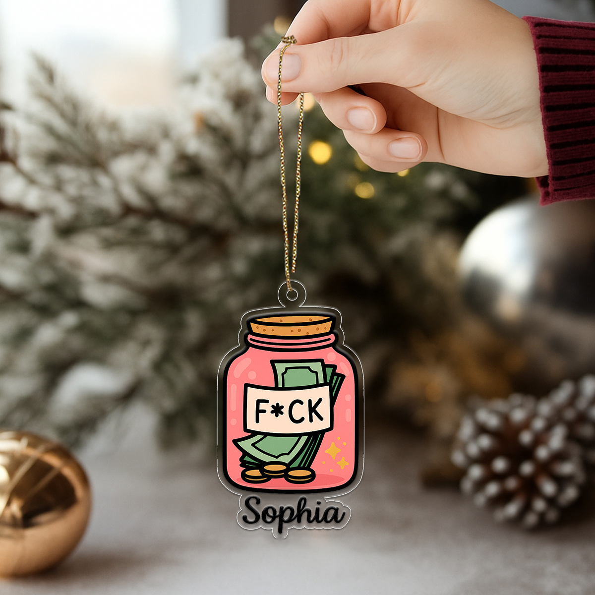 Personalized Funny Swear Jar Ornament, Custom Money Jar Christmas Ornament, Adult Humor Gag Gift, Funny Decoration, Holiday Keepsake