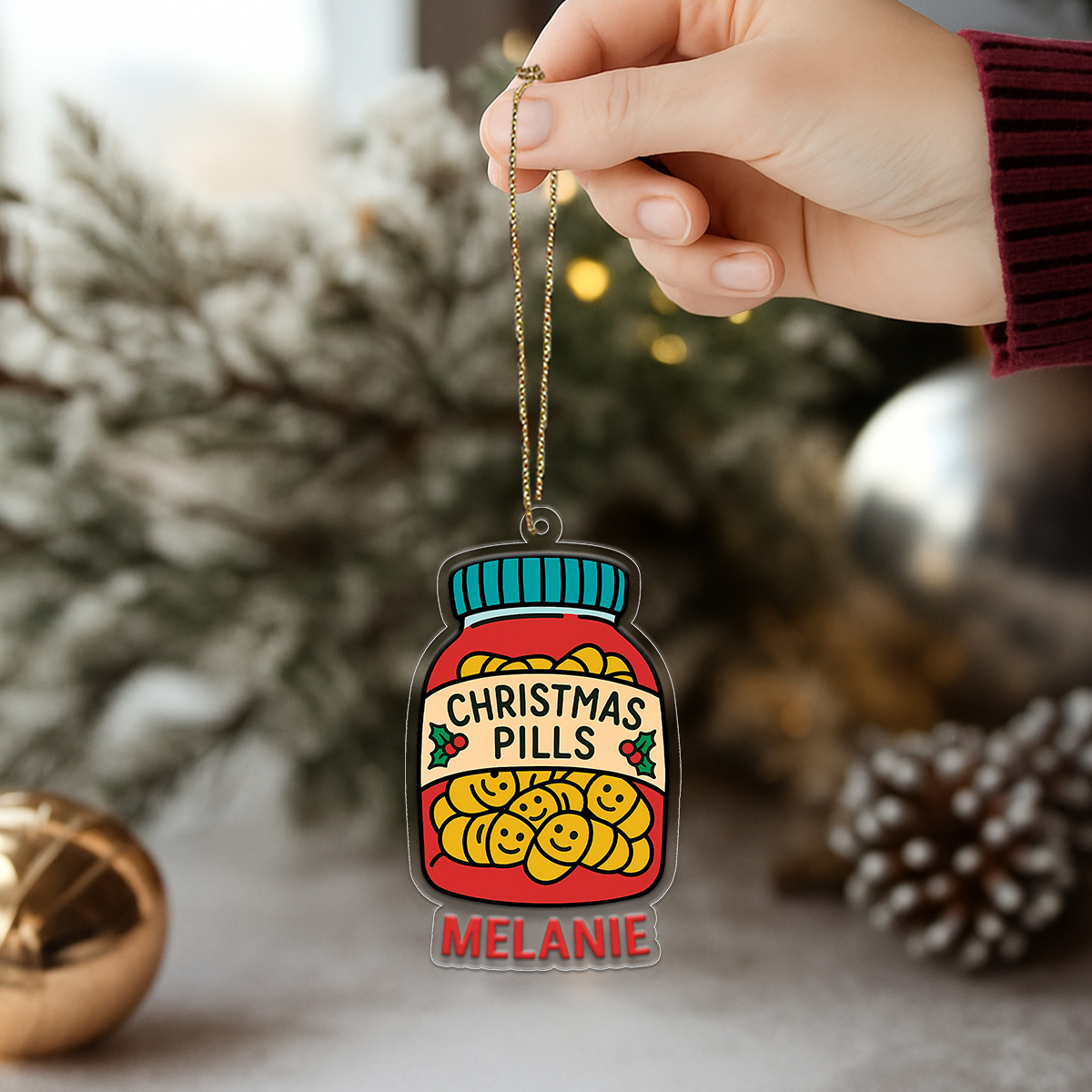 Personalized Happy Christmas Pill Ornament, Custom Funny Christmas Ornament, Humor Gag Gift, Medicine Decor