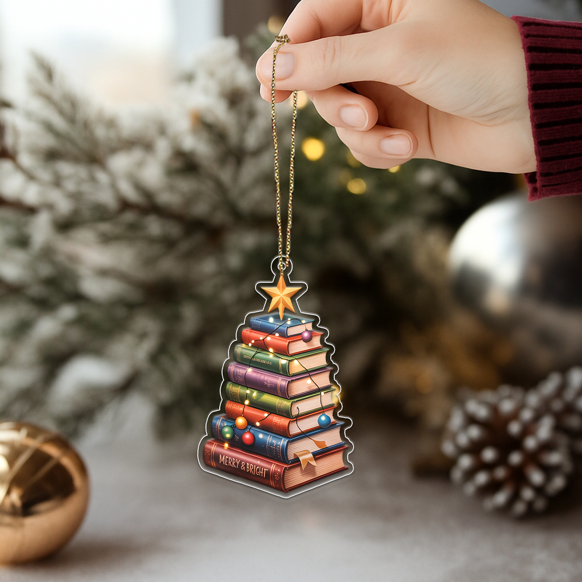 Custom Name Bookstack Christmas Ornament 1 Acrylic Ornament Christmas Gift