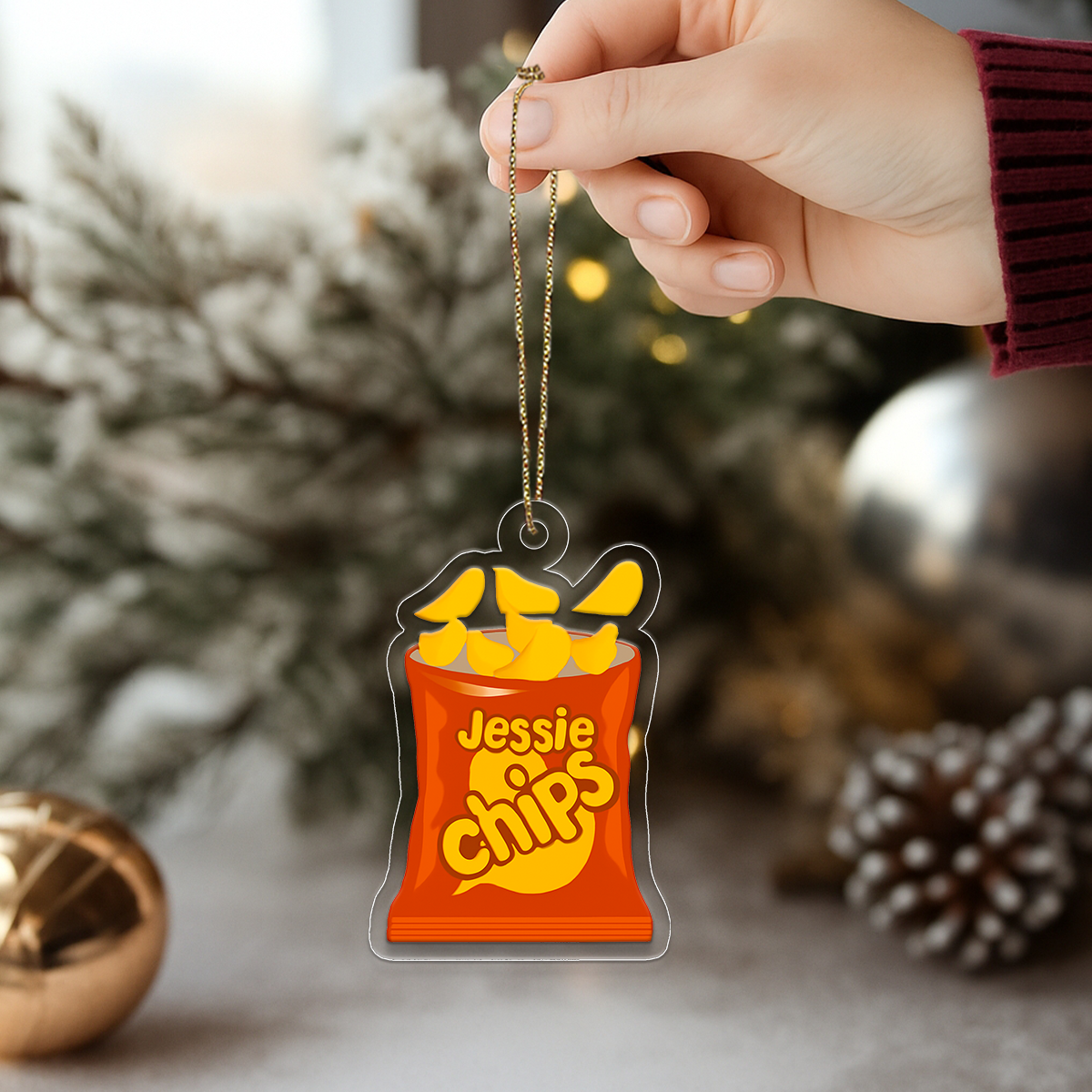 Personalized Chips Snack Ornament, Custom Gift for Food Lovers, Funny Snack Lover Ornament, Unique Holiday Gift, Custom Christmas Ornament