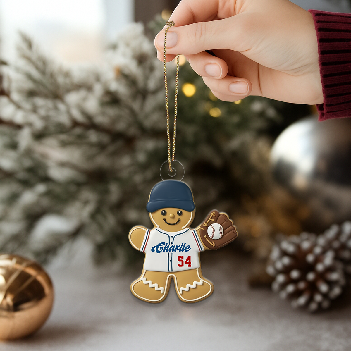 Custom Name Gingerbread Baseball Acrylic Ornament Christmas Gift