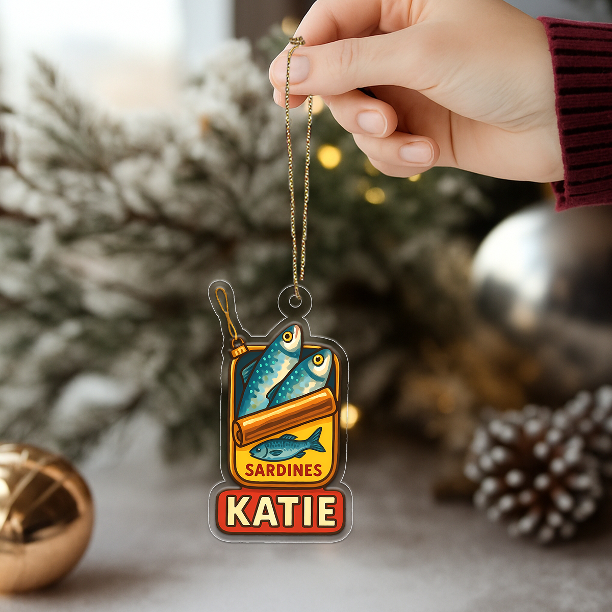 Personalized Tin of Sardines Ornament, Custom Funny Christmas Ornament, Food Lover Gift, Unique Keepsake