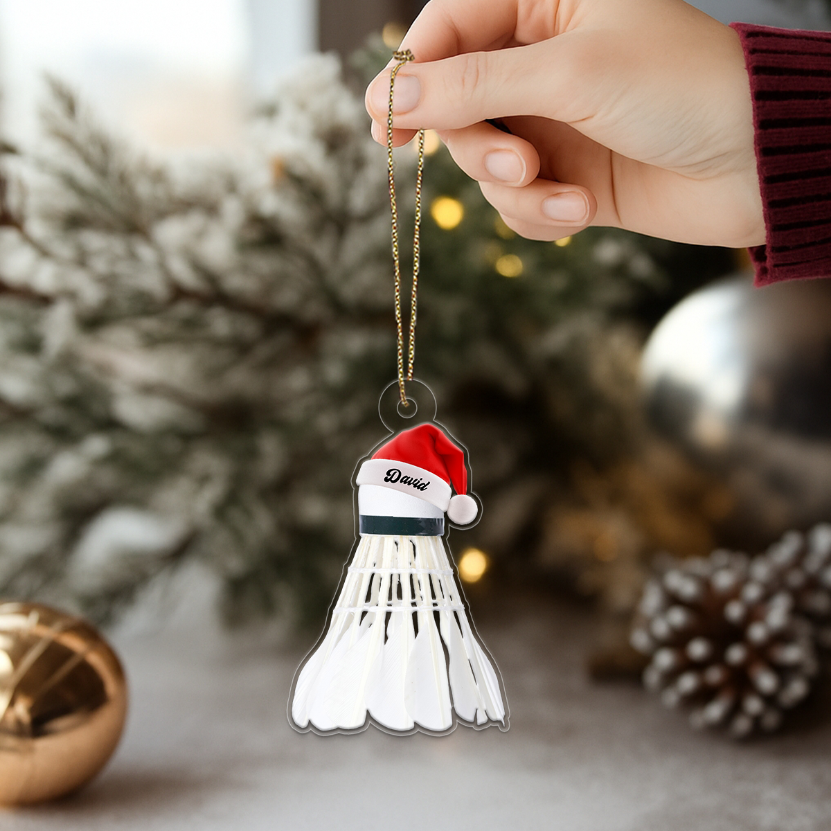 Custom Name Santa Badminton Acrylic Ornament Christmas Gift