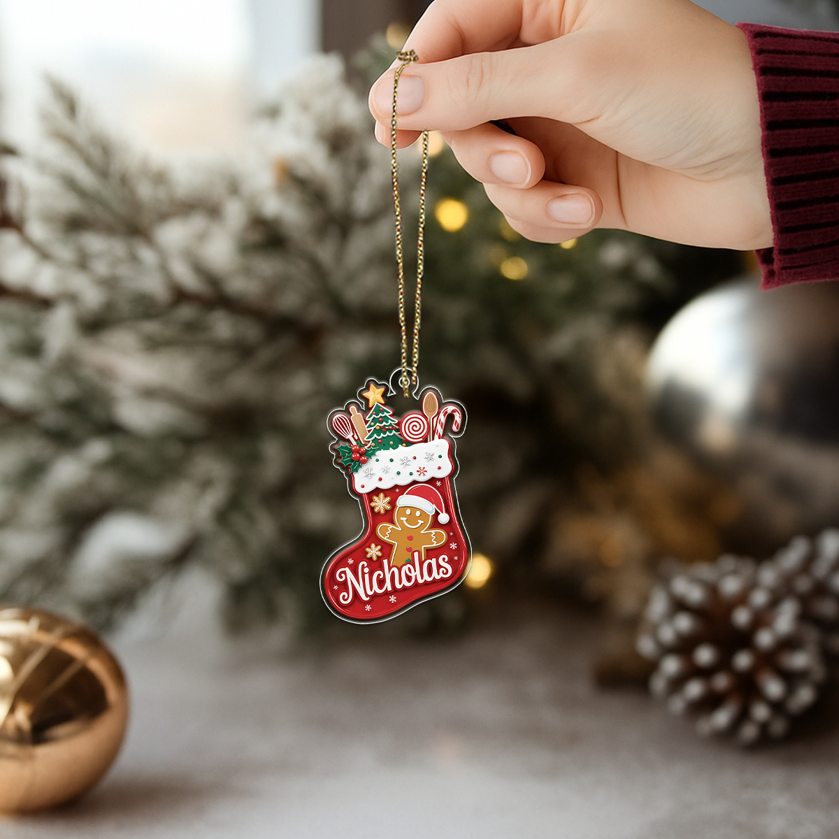 Custom Name Cooking Hub Christmas Stocking With Utensils Acrylic Ornament Christmas Gift