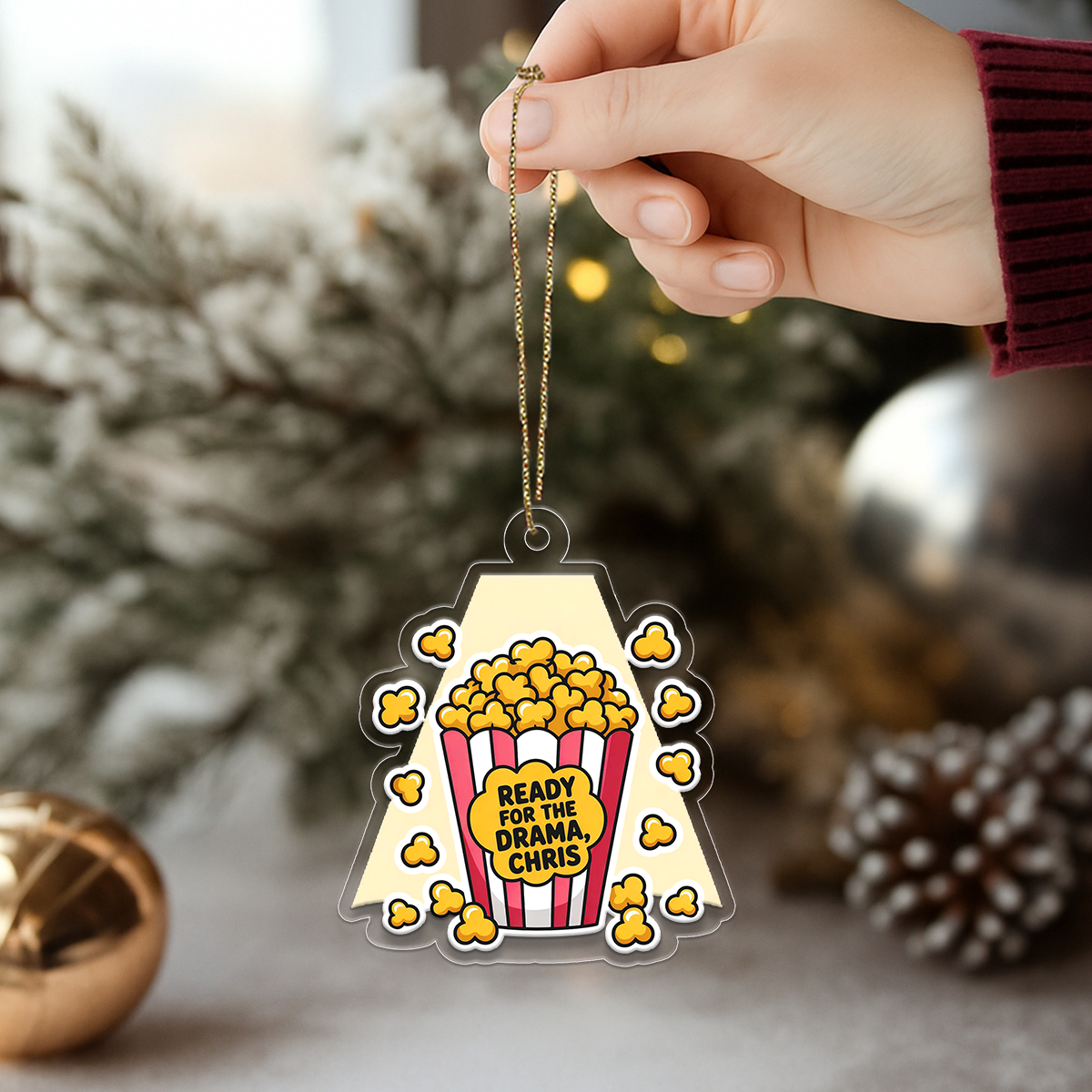 Funny Popcorn Ready For The Drama Ornament, Personalized Custom Christmas Ornament, Gift for Friends, Drama Holiday Keepsake