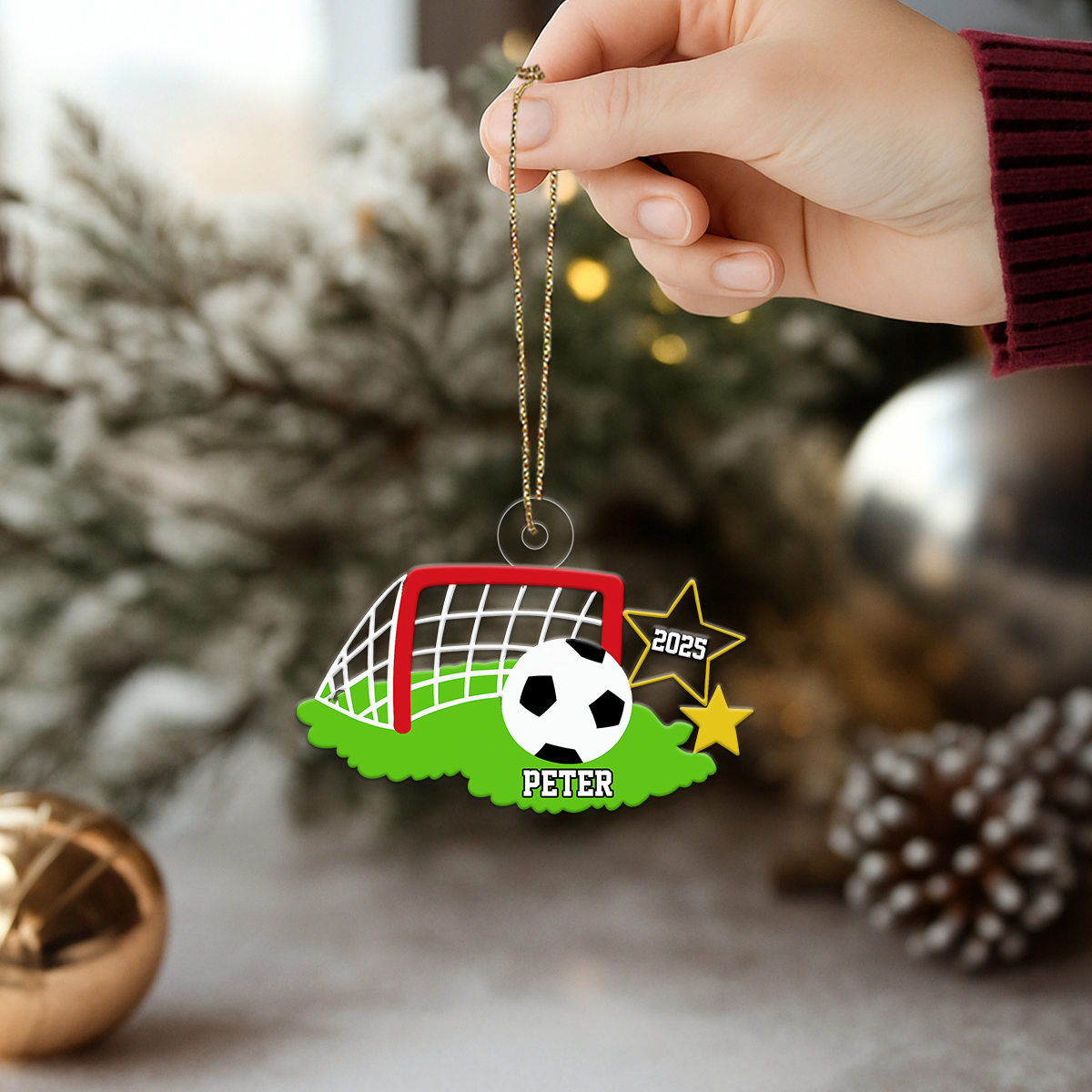 Custom Name Soccer Goal Acrylic Ornament Christmas Gift