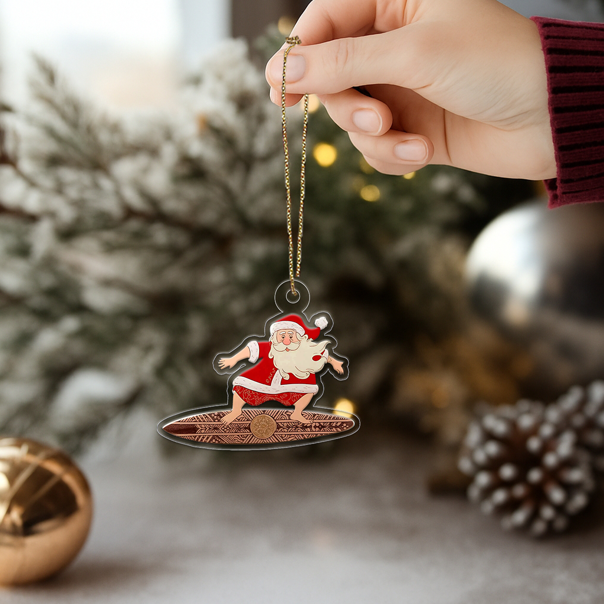 Santa Claus Surf Acrylic Ornament Polynesian Art