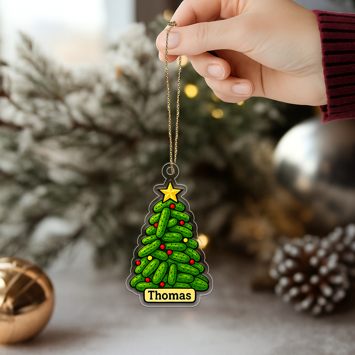 Personalized Pickle Christmas Tree Ornament, Custom Funny Holiday Ornament, Gift for Pickle Lovers, Christmas Decoration, Holiday Keepsake