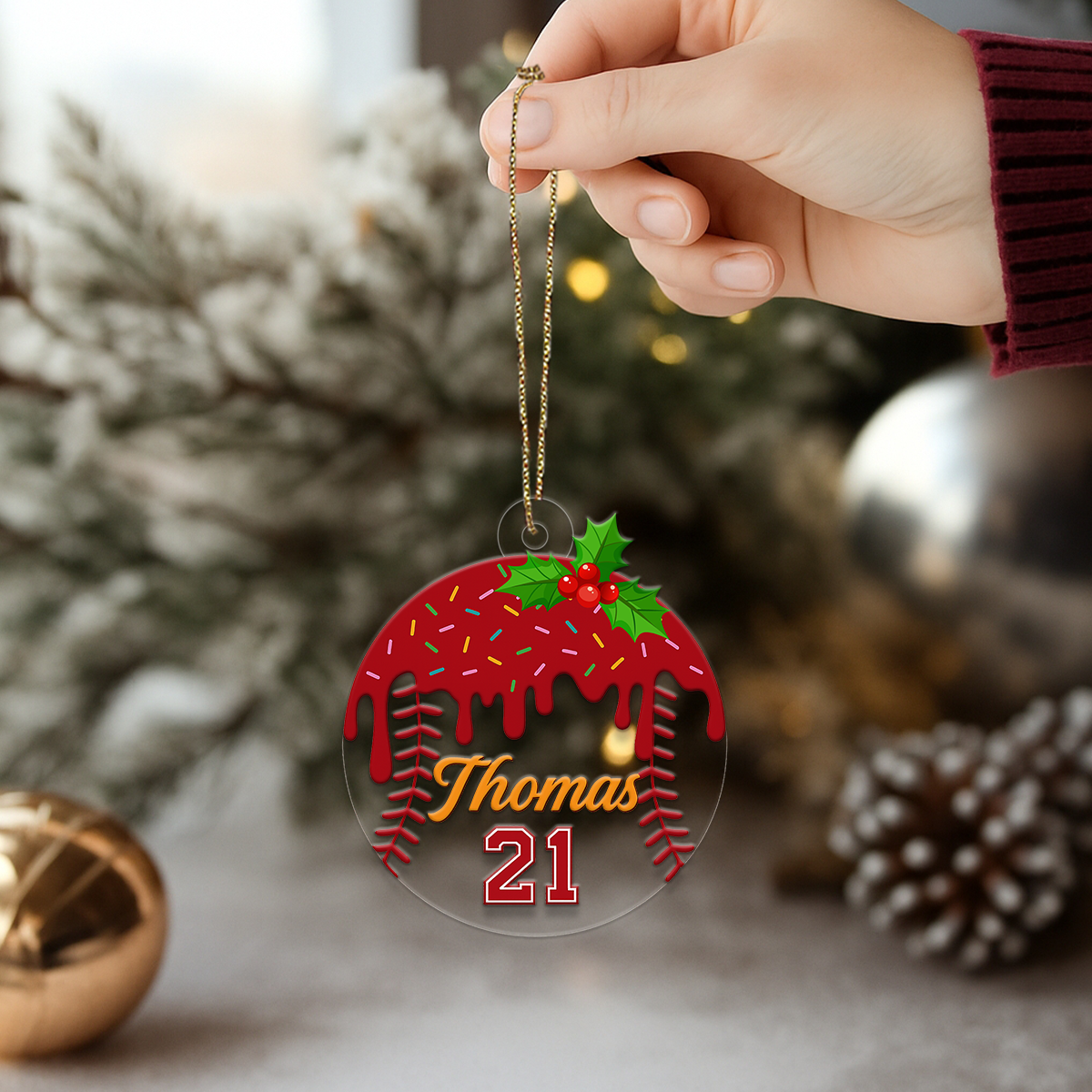 Custom Name Baseball Ice Cream Acrylic Ornament Christmas Gift