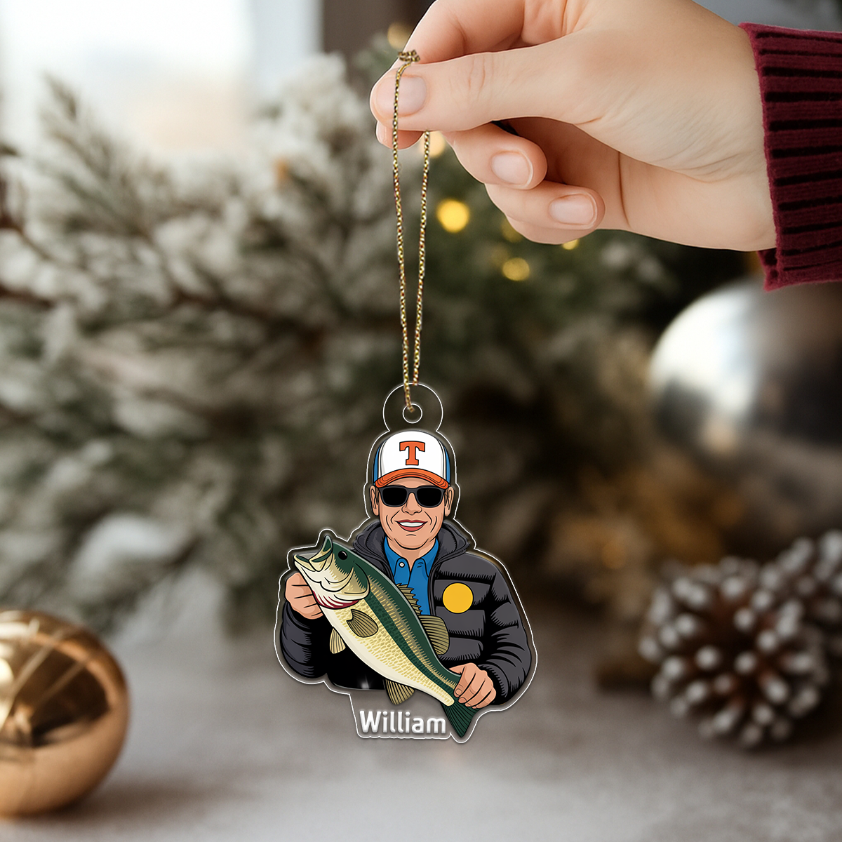Custom Photo Fisherman Acrylic Ornament Christmas Gift