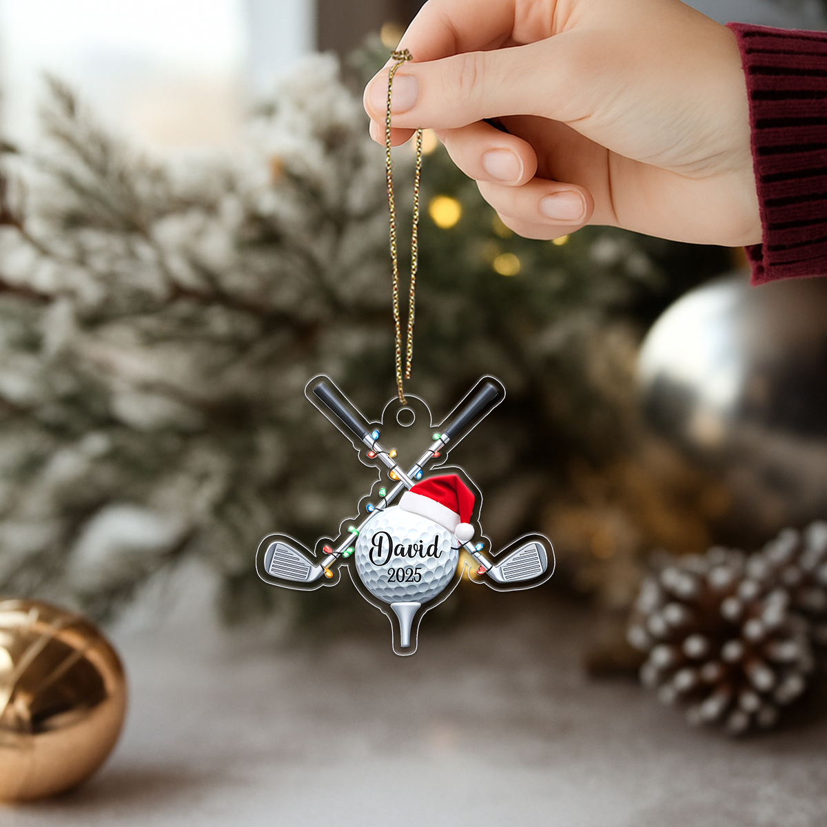 Custom Name Golfer Santa Acrylic Ornament Christmas Gift