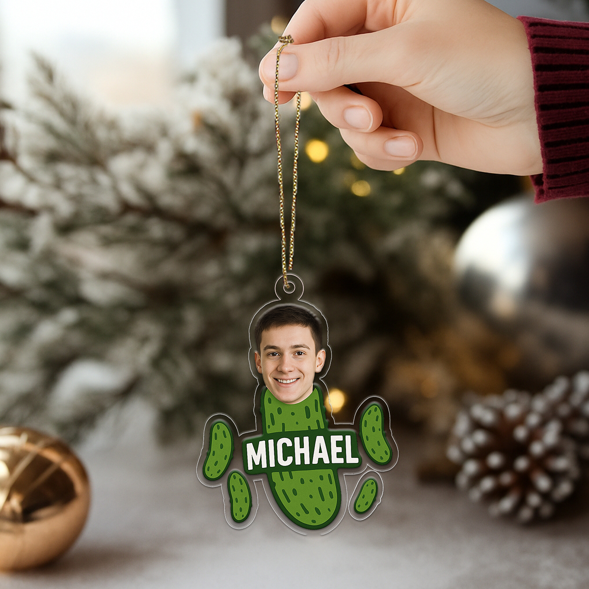 Custom Photo Funny Pickle Ornament, Personalized Gag Gift Christmas Ornament, Pickle Lover Ornament, Funny Holiday Decoration