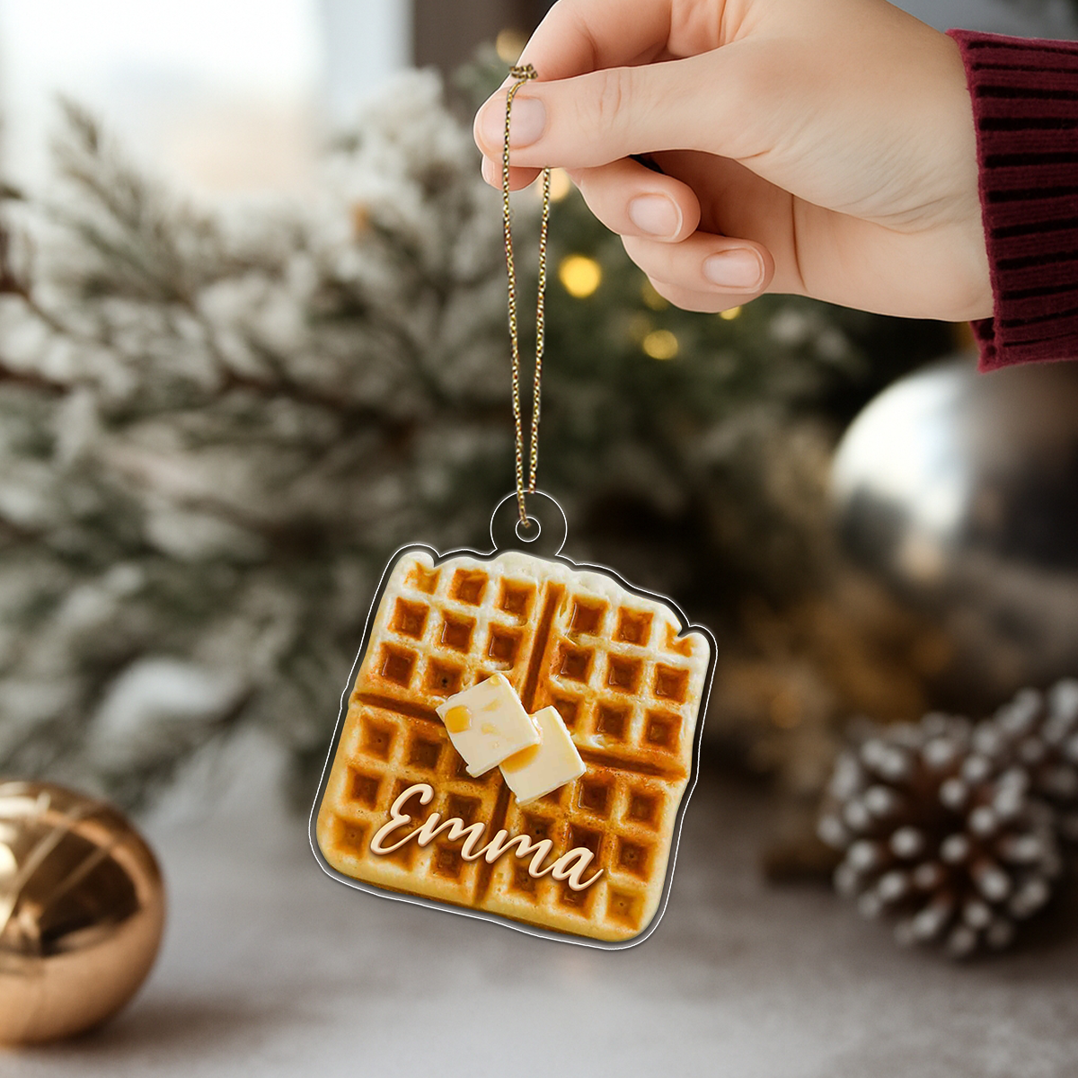 Custom Name Waffe With Butter Acrylic Ornament Christmas Gift