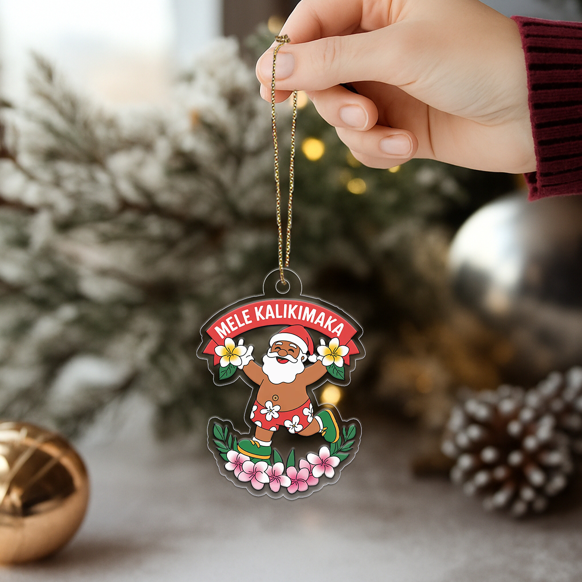 Hawaii Acrylic Ornament Aloha Santa Christmas Plumeria 1