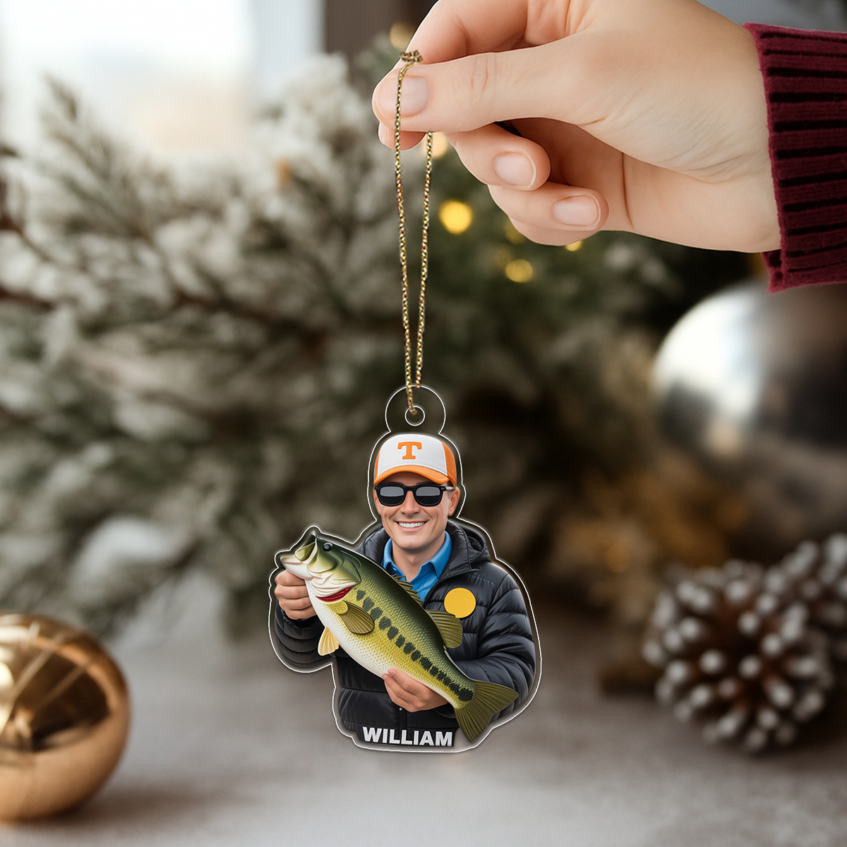 Custom Photo Christmas Birthday Fishing Acrylic Ornament Christmas Gift