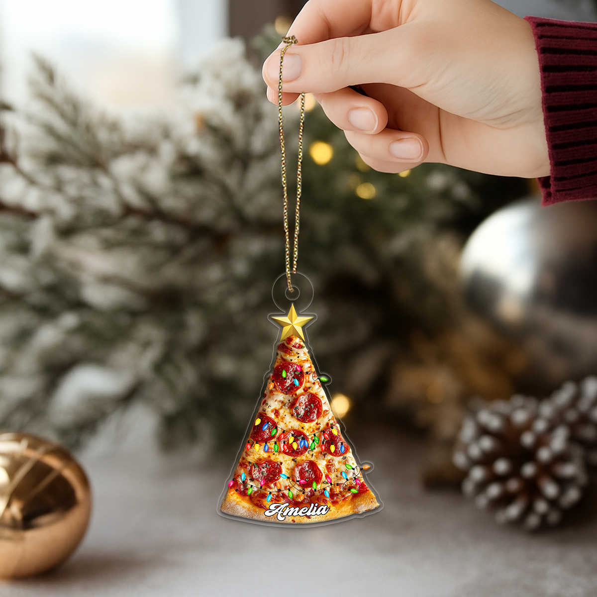 Custom Name Pizza Christmas Food Acrylic Ornament Christmas Gift