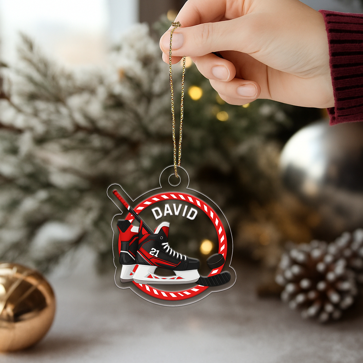 Custom Name And Number Ice Hockey Skate Acrylic Ornament Christmas Gift