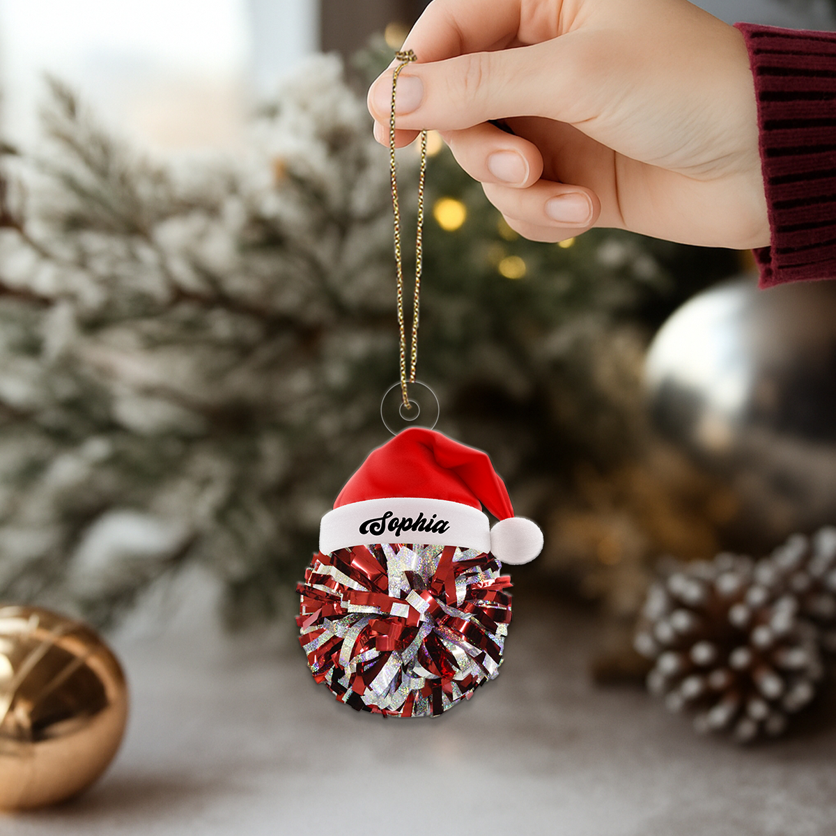 Custom Name Santa Cheerleader Acrylic Ornament Christmas Gift