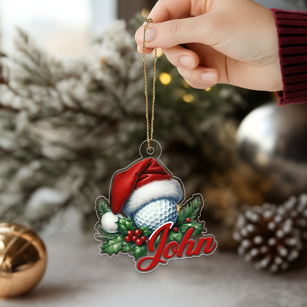 Custom Name Golf Ball Santa Acrylic Ornament Christmas Gift