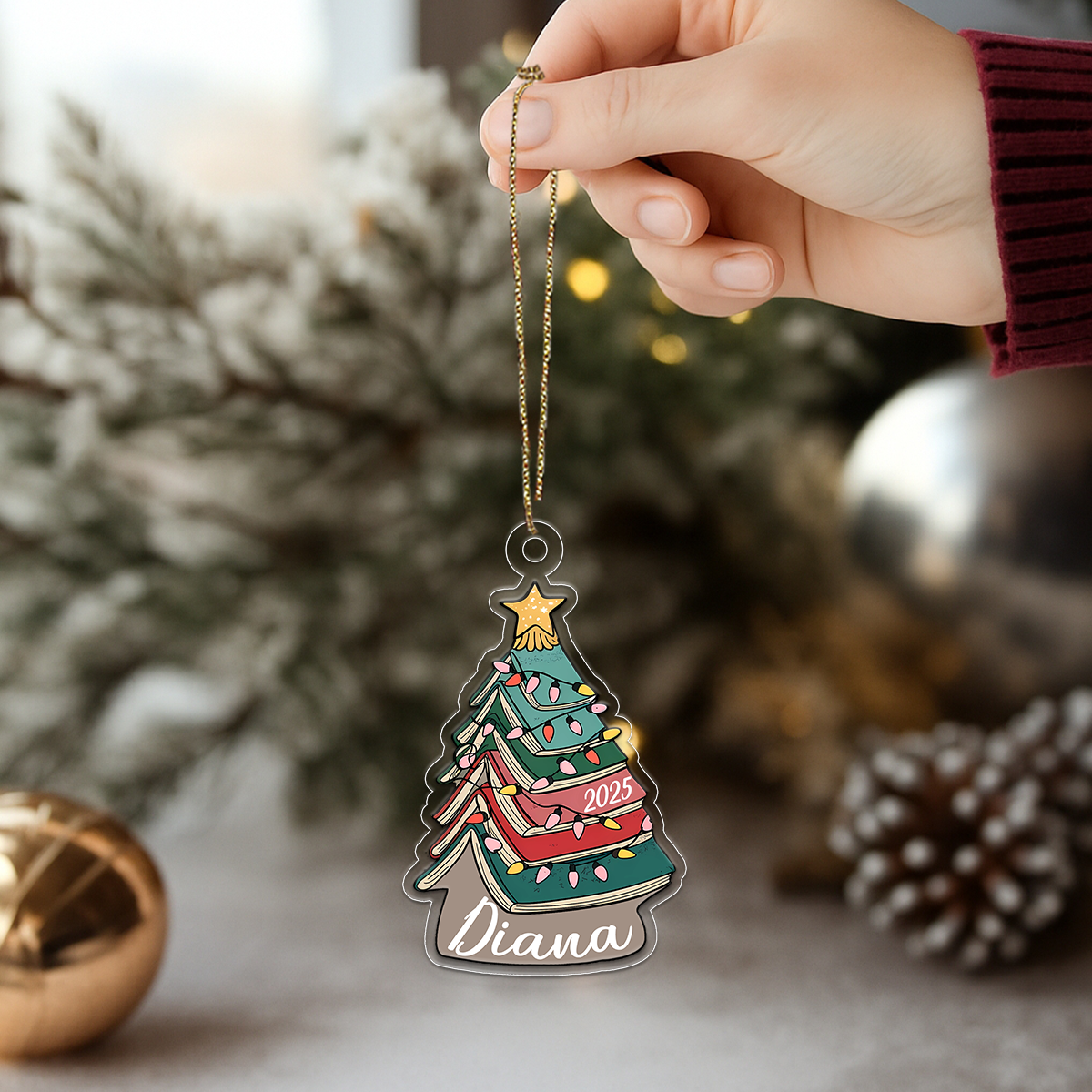 Custom Name Book Xmas Tree 2025 Acrylic Ornament Christmas Gift