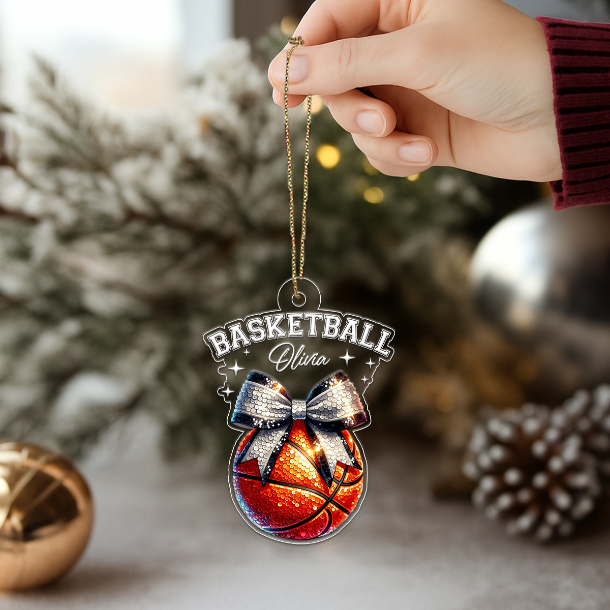 Custom Name Basketball Girl And Woman Acrylic Ornament Christmas Gift