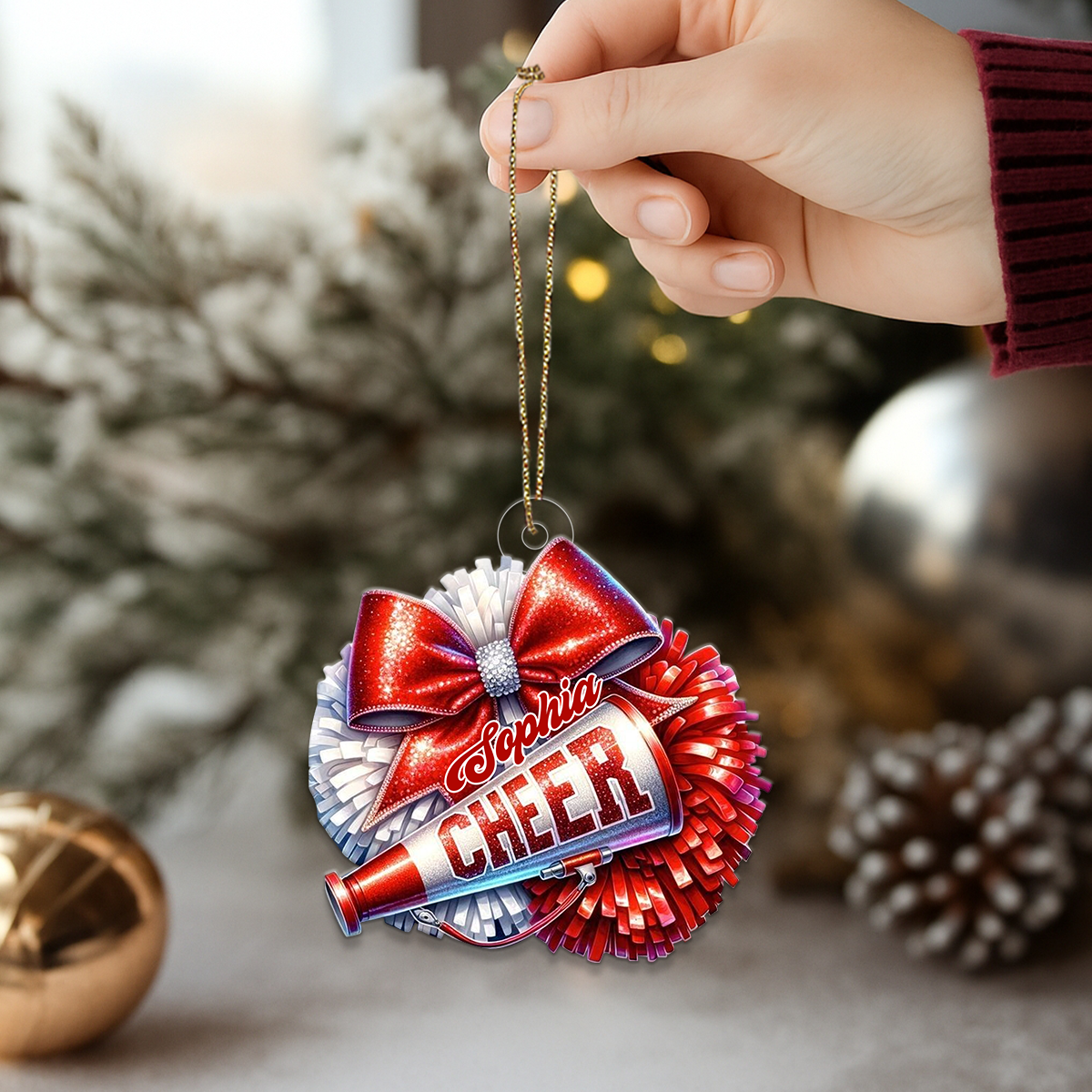 Custom Name Cheerleader Merry Xmas Acrylic Ornament Christmas Gift