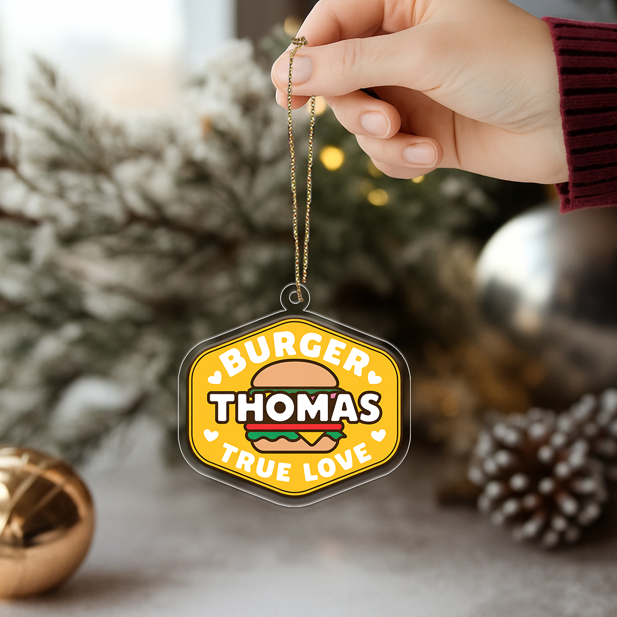 Personalized True Love with Hamburger Ornament, Funny Food Lover Gift, Custom Holiday Ornament, Hamburger Gift