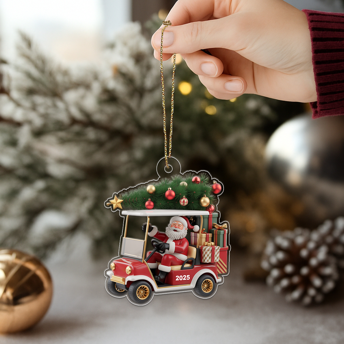 Custom Name Golf Cart For Golf Team Acrylic Ornament Christmas Gift
