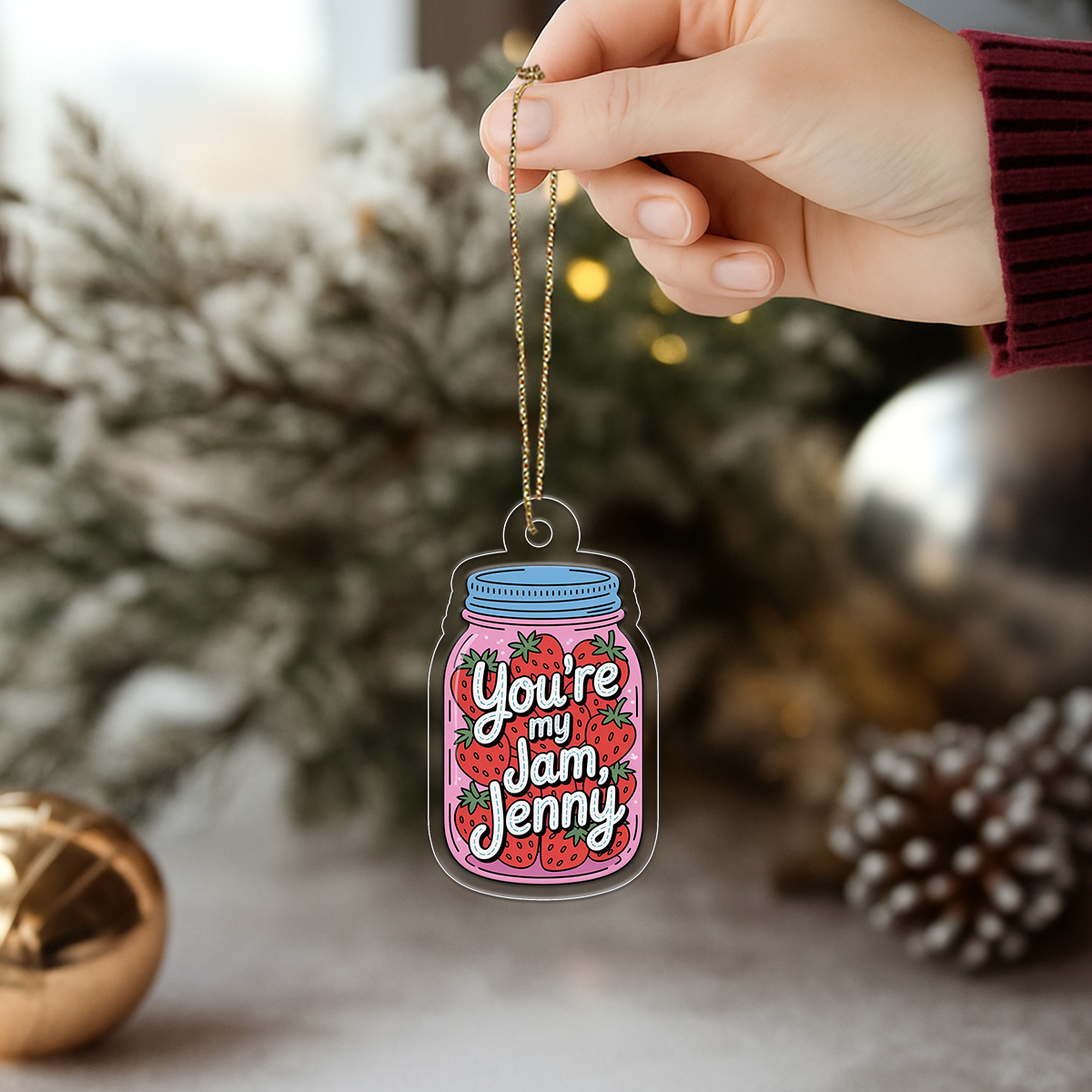 You're My Jam Strawberries Ornament, Personalized Custom Christmas Ornament, Romantic Gift for Couple, Sweet Holiday Keepsake