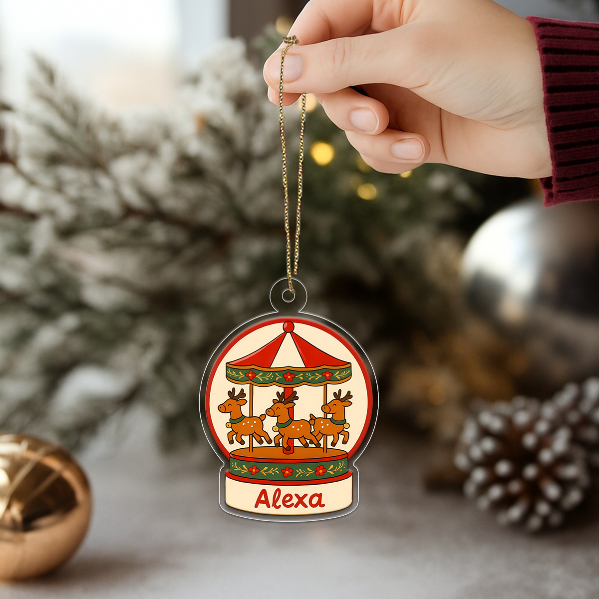 Personalized Reindeer Carousel Ornament, Custom Christmas Carousel Decoration, Holiday Reindeer Ornament, Winter Keepsake, Unique Xmas Gift