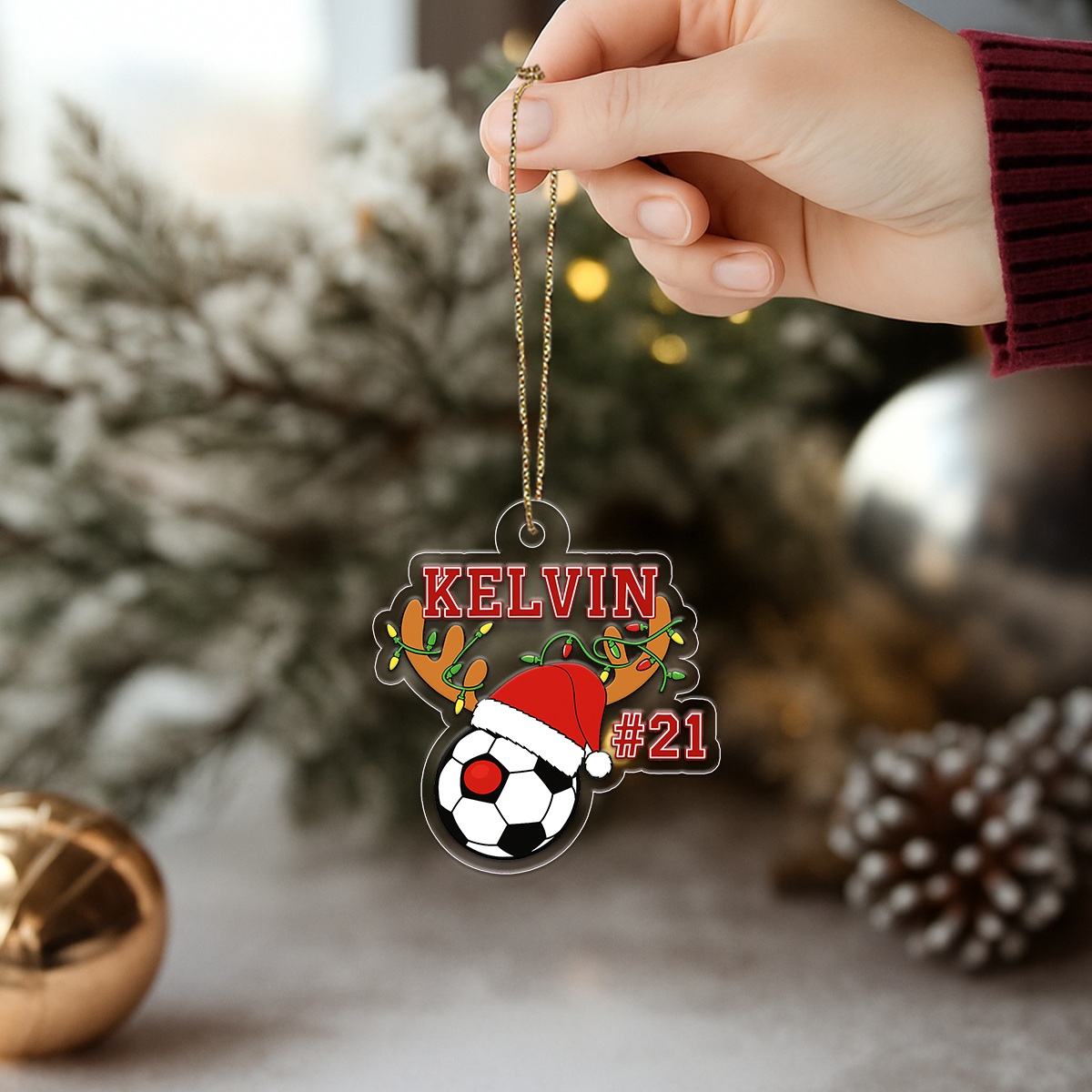 Custom Name And Number Soccer Acrylic Ornament Christmas Gift