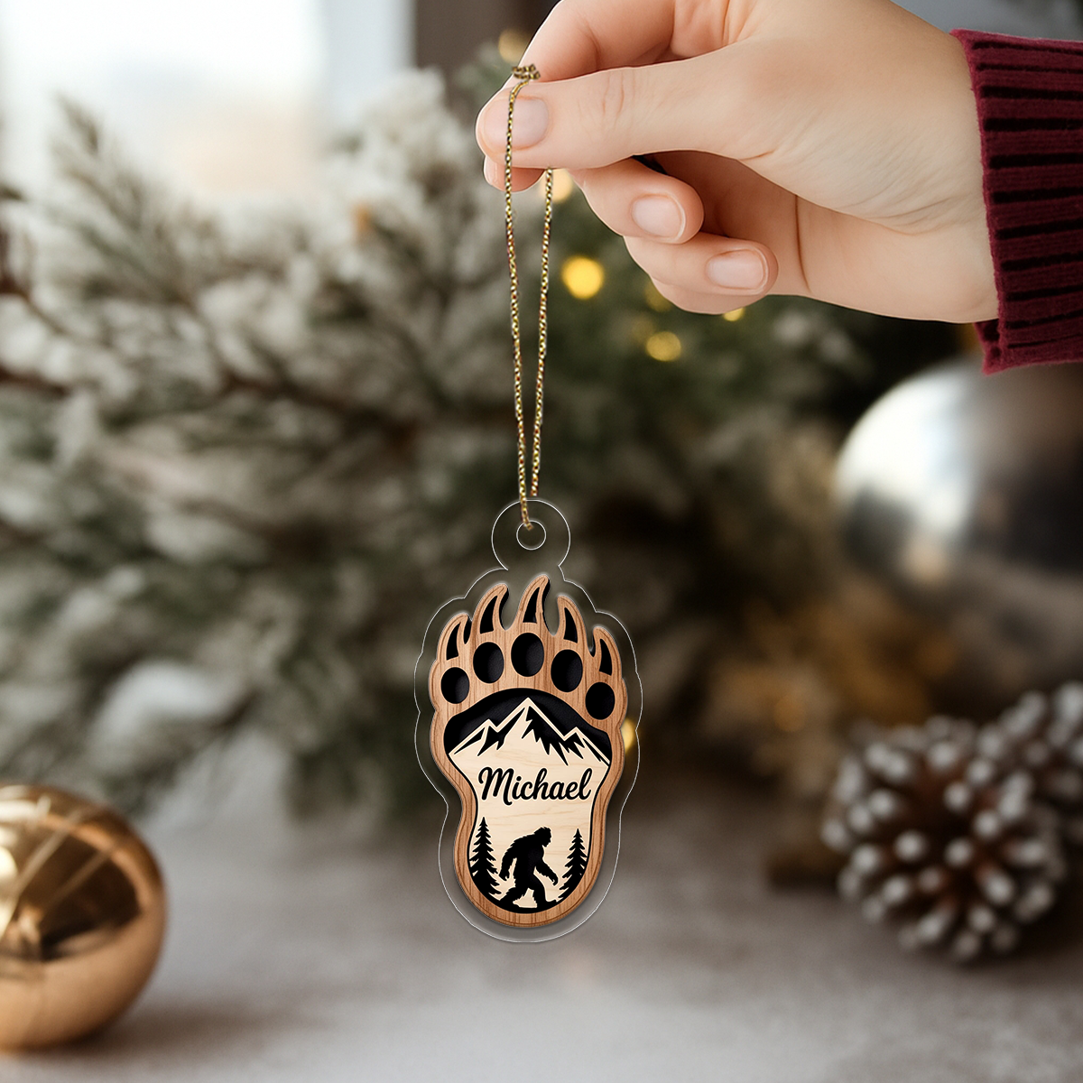 Personalized Bigfoot Ornament, Custom Sasquatch Christmas Ornament, Cryptid Lover Gift, Outdoor Adventure Ornament, Unique Holiday Keepsake