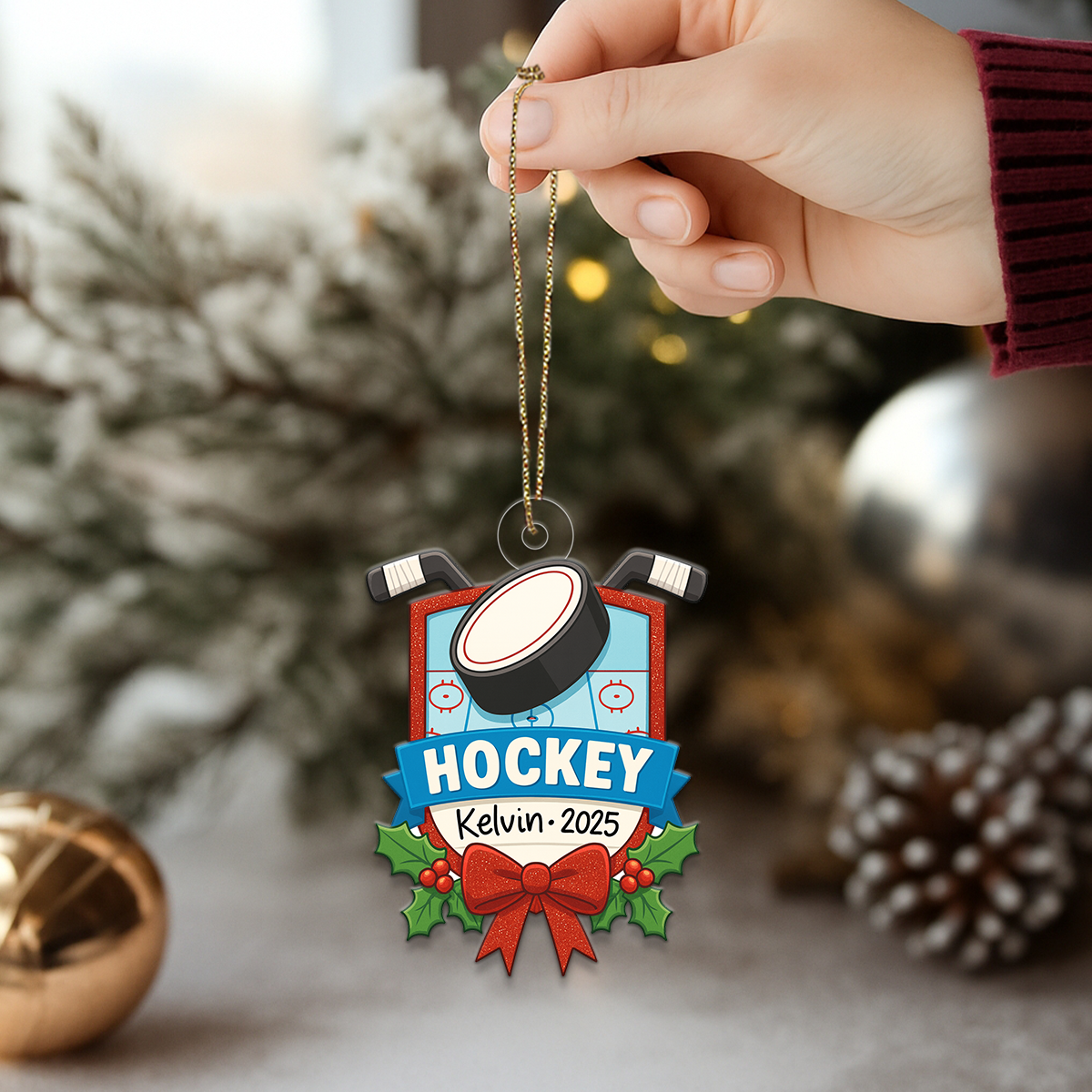 Custom Name Hockey Player Coach Acrylic Ornament Christmas Gift