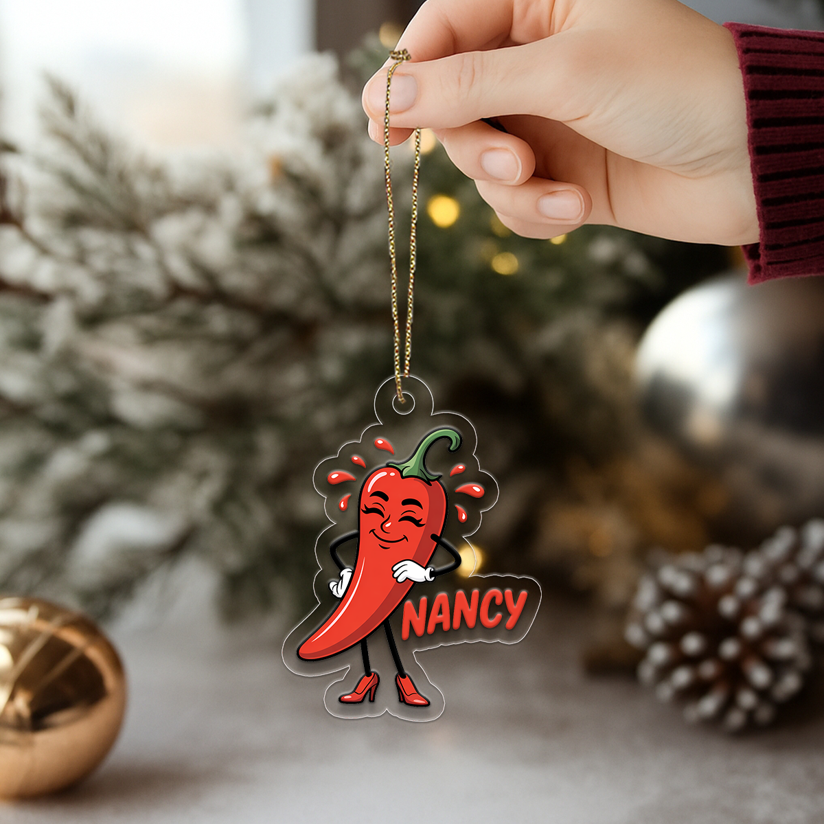 Personalized Spicy Hot Chili Pepper Ornament, Custom Gift for Food Lovers, Funny Hot Chili Ornament, Custom Holiday Ornament