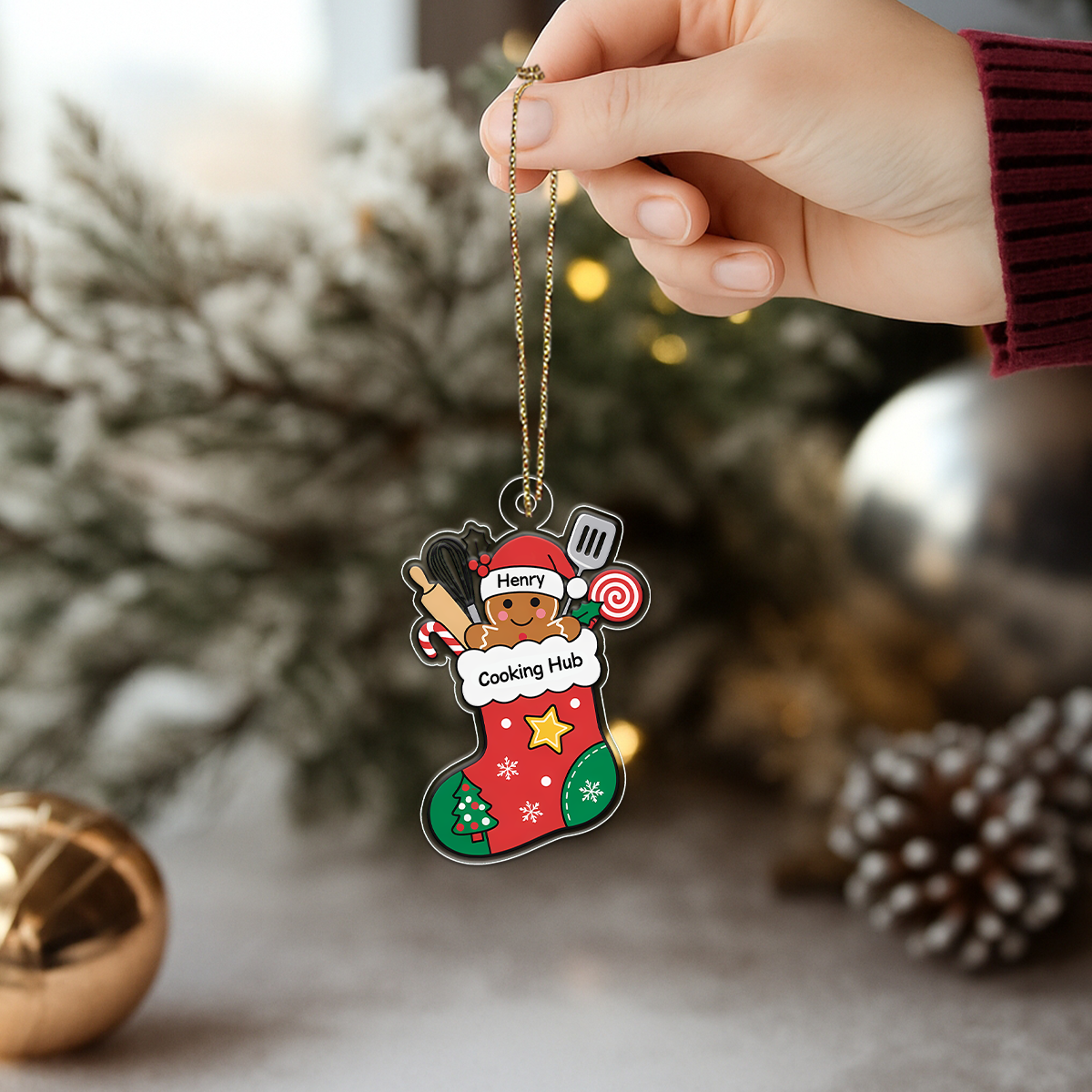 Custom Name Cooking Hub Christmas Stocking Acrylic Ornament Christmas Gift