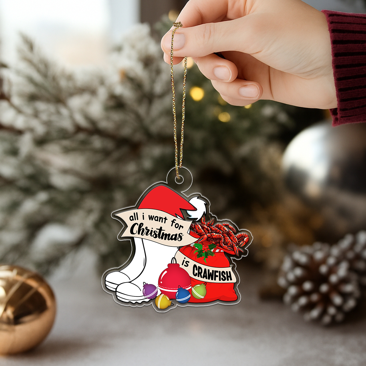 Custom Name Crawfish All I Want Acrylic Ornament Christmas Gift