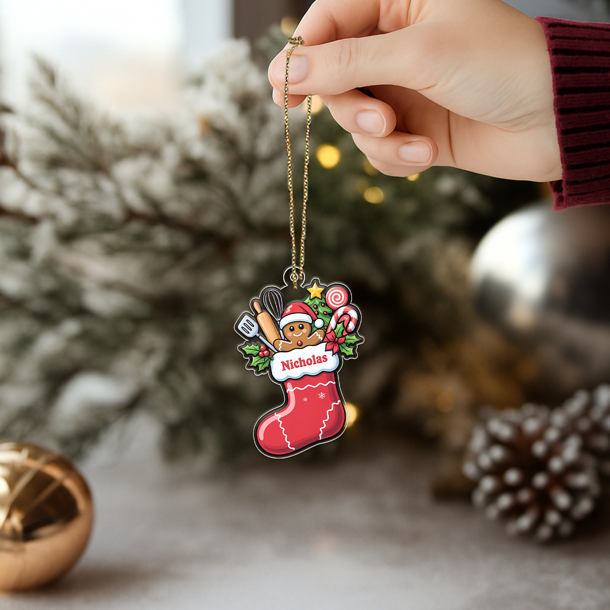 Cooking Hub Christmas Stocking With Utensils Acrylic Ornament Christmas Gift