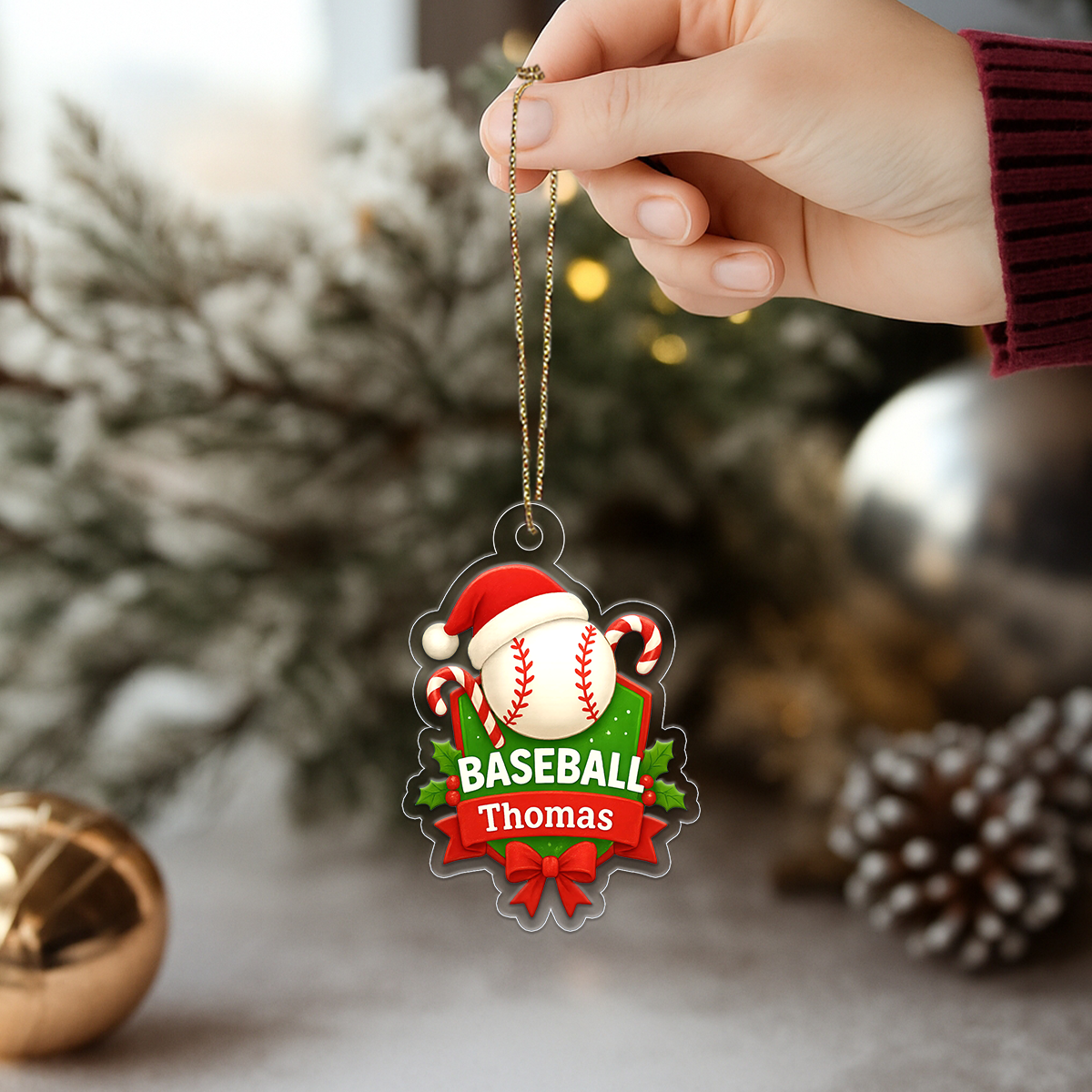 Custom Name Baseball Xmas Acrylic Ornament Christmas Gift