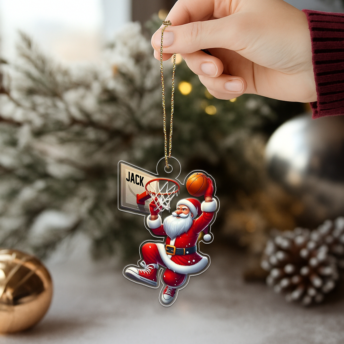 Custom Name BasketBall Player Santa Favorite Acrylic Ornament Christmas Gift