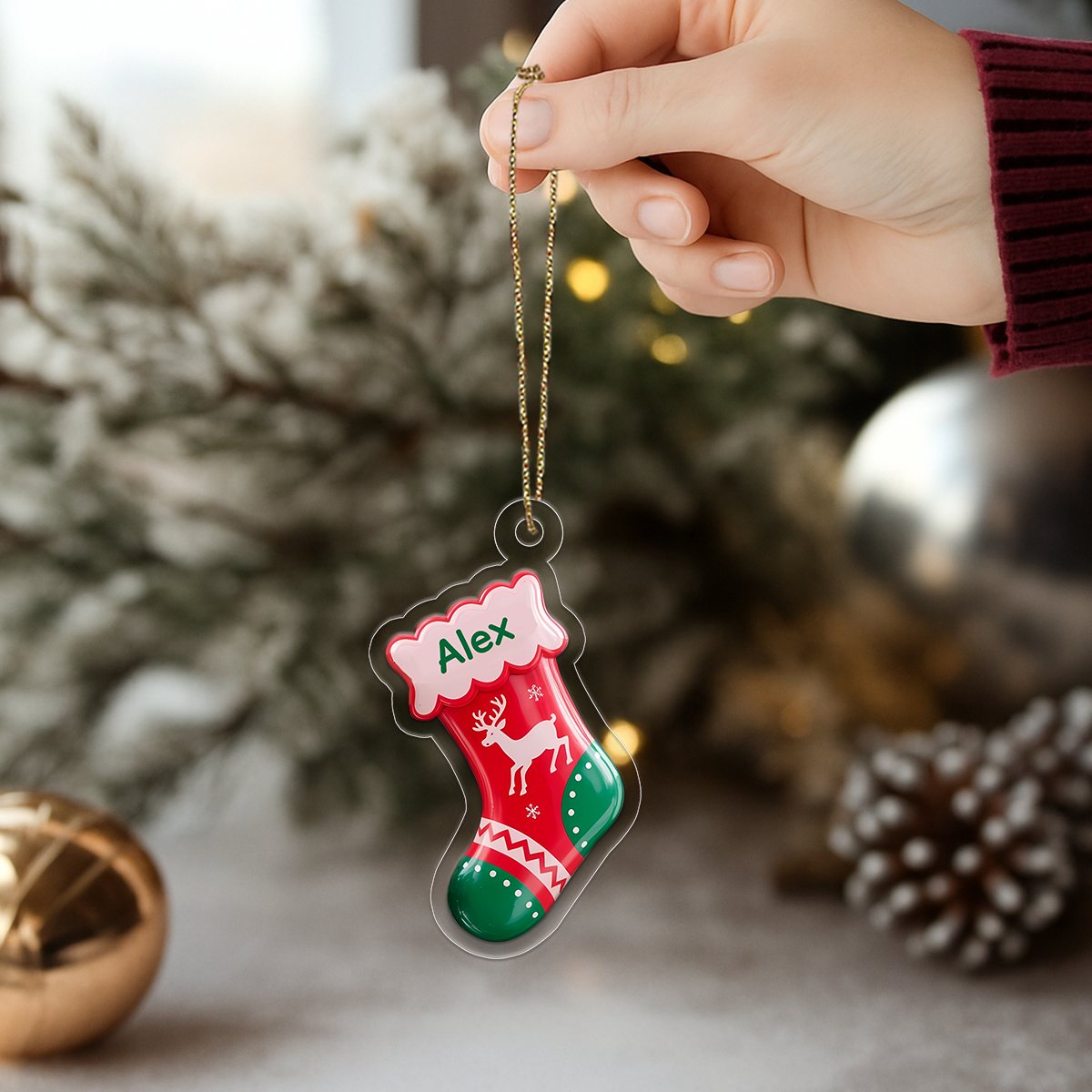 Custom Name Christmas Sock Acrylic Ornament Christmas Gift