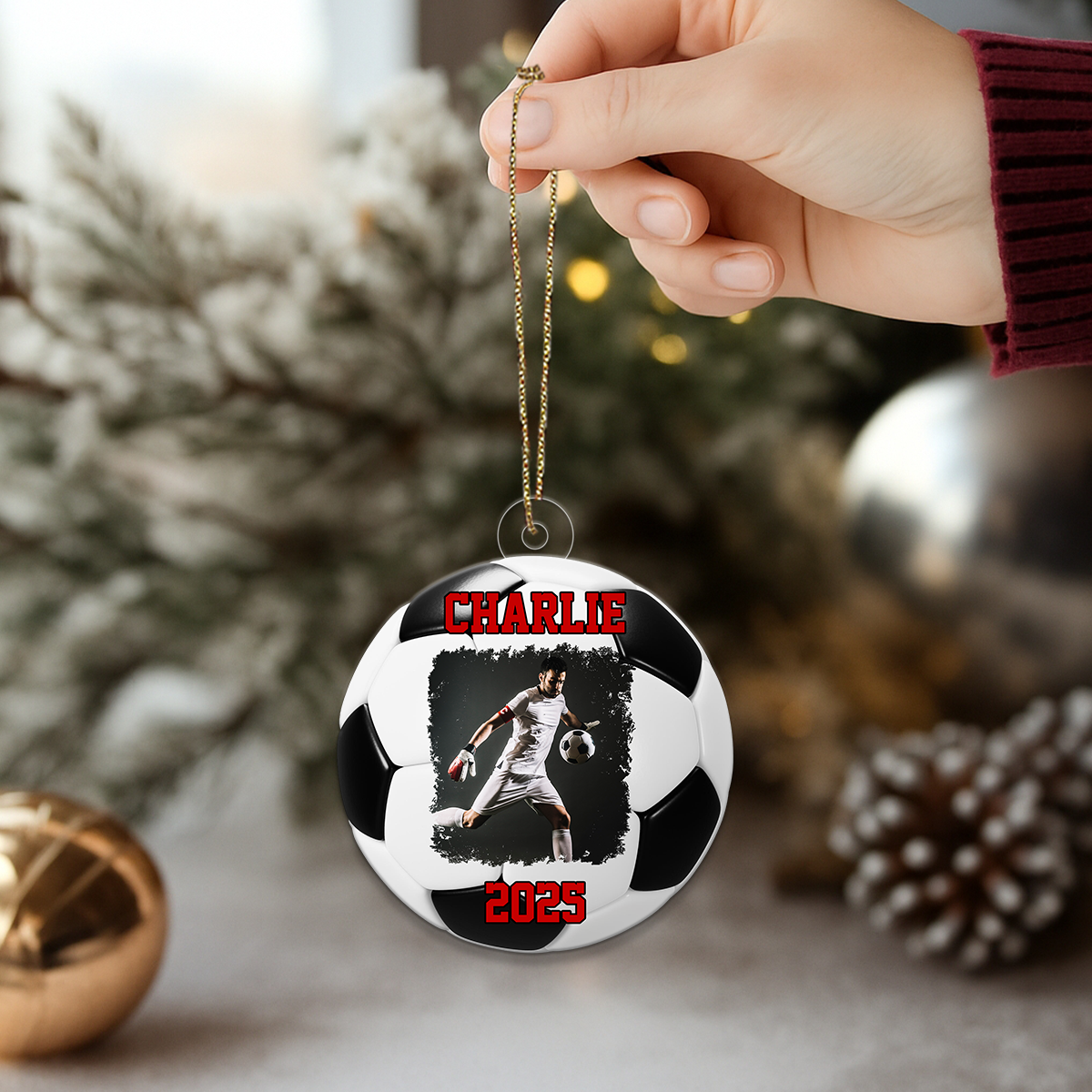 Custom Photo Soccer Player Acrylic Ornament Christmas Gift