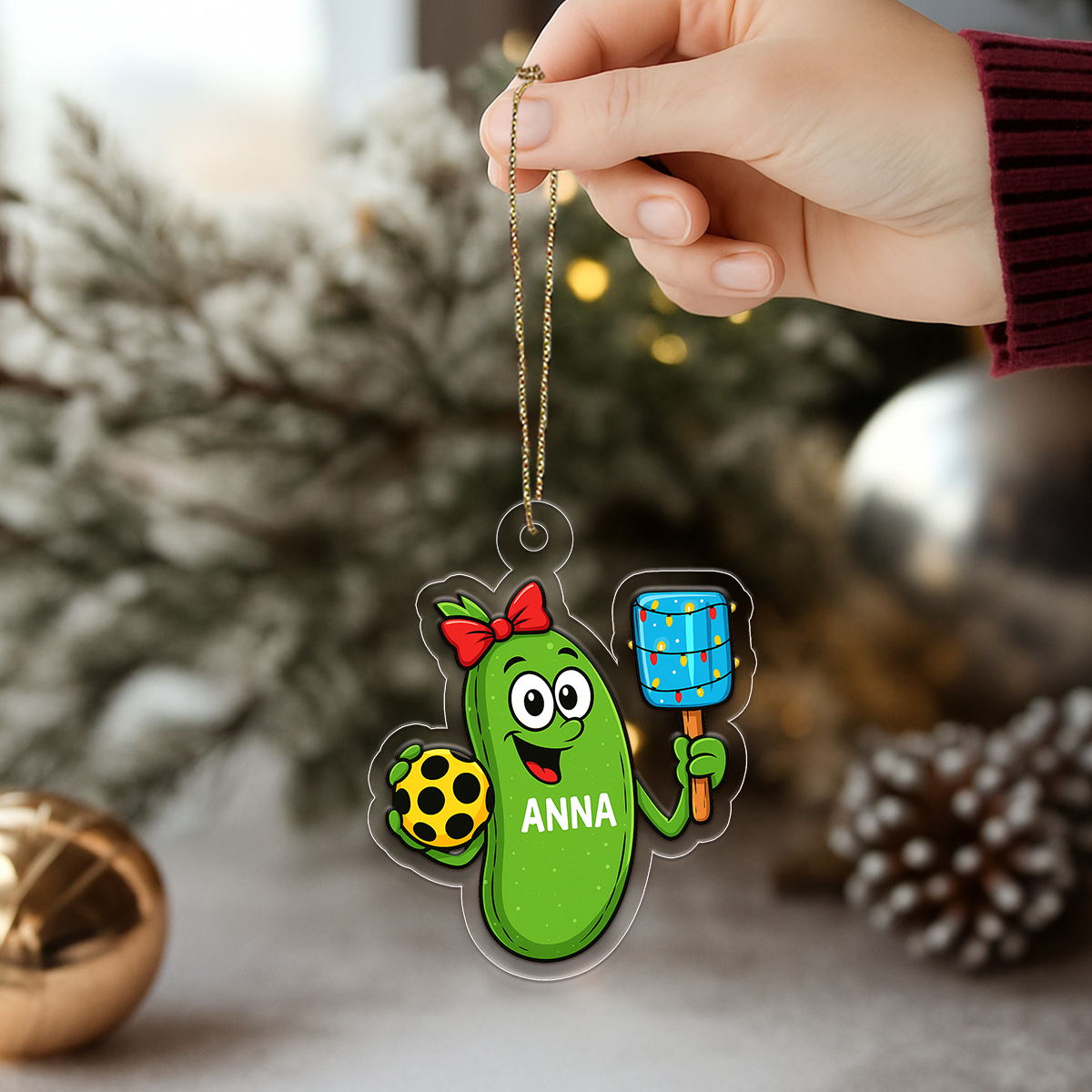 Custom Name Pickleball Girl Acrylic Ornament Christmas Gift